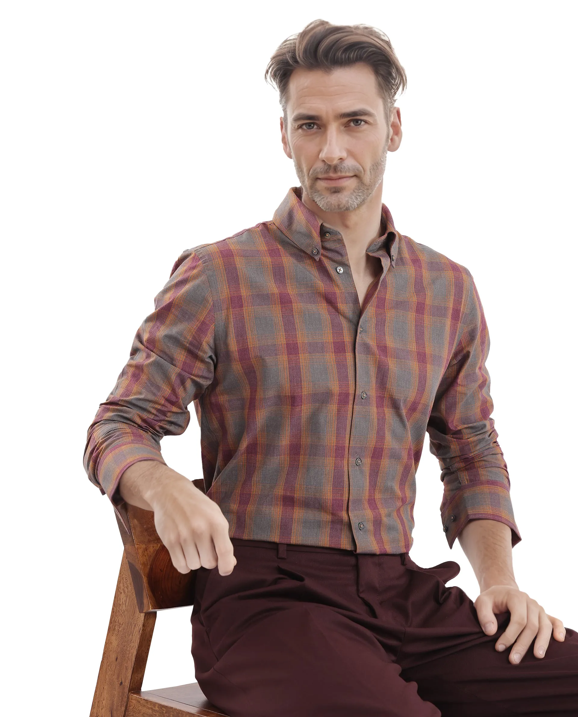Rare Rabbit Men's Rudo Dark Grey Cotton Checked Print Regular Fit Full Sleeve Collared Shirt - Image 7