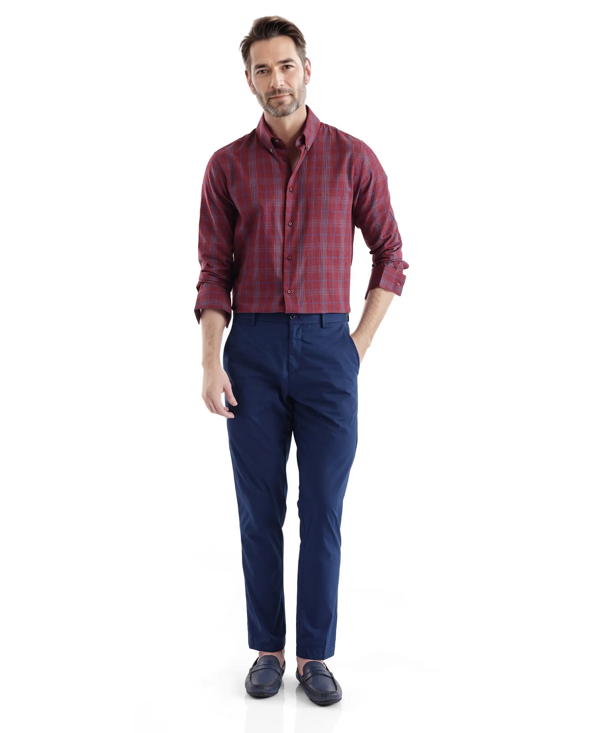 Rare Rabbit Men's Rudo Dark Red Cotton Checked Print Regular Fit Full Sleeve Collared Shirt - Image 2
