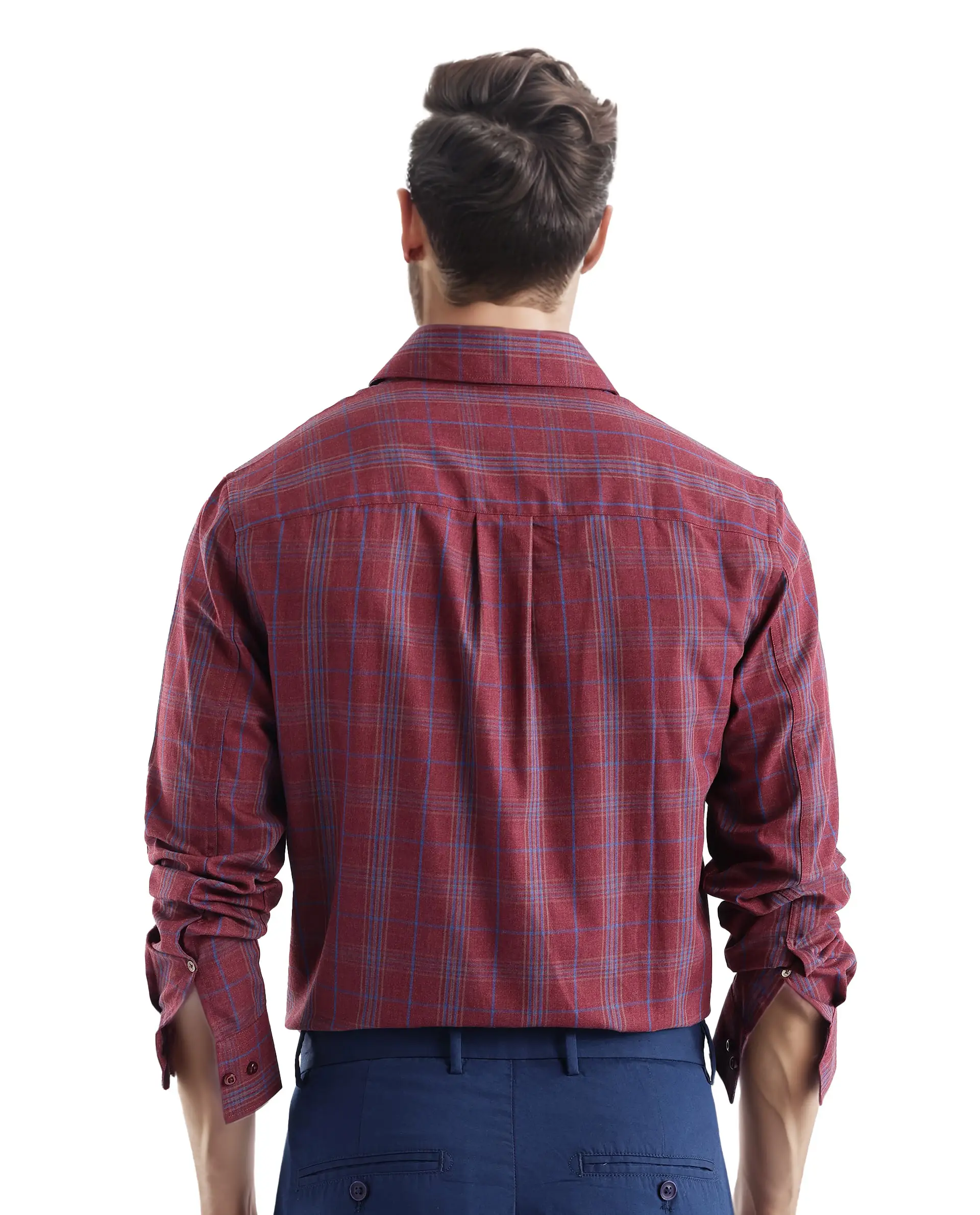 Rare Rabbit Men's Rudo Dark Red Cotton Checked Print Regular Fit Full Sleeve Collared Shirt - Image 4