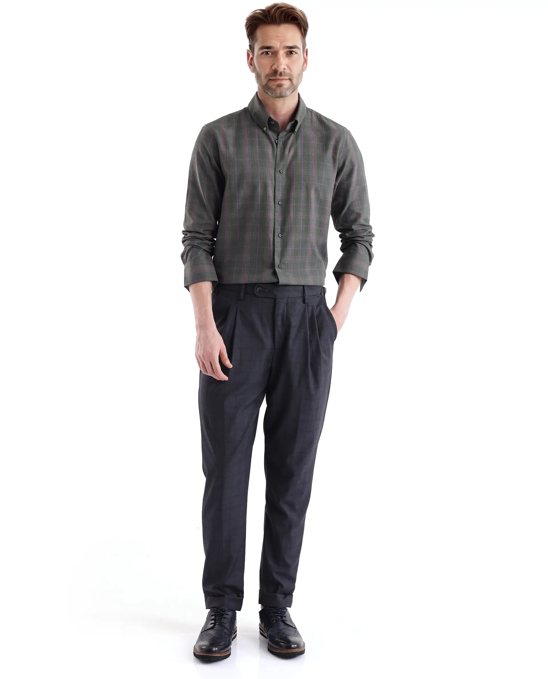 Rare Rabbit Men's Rudo Dark Green Cotton Checked Print Regular Fit Full Sleeve Collared Shirt - Image 2