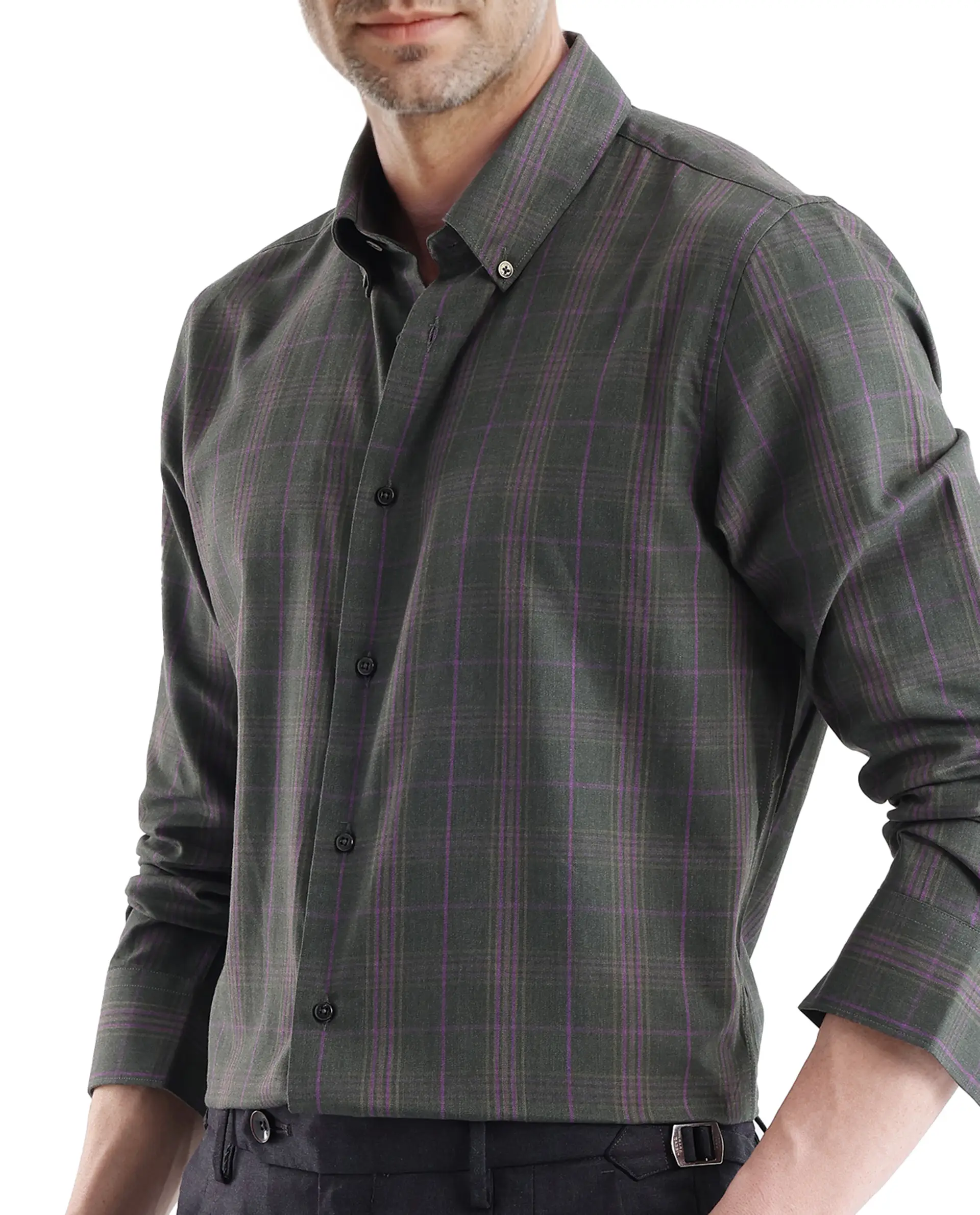 Rare Rabbit Men's Rudo Dark Green Cotton Checked Print Regular Fit Full Sleeve Collared Shirt - Image 3