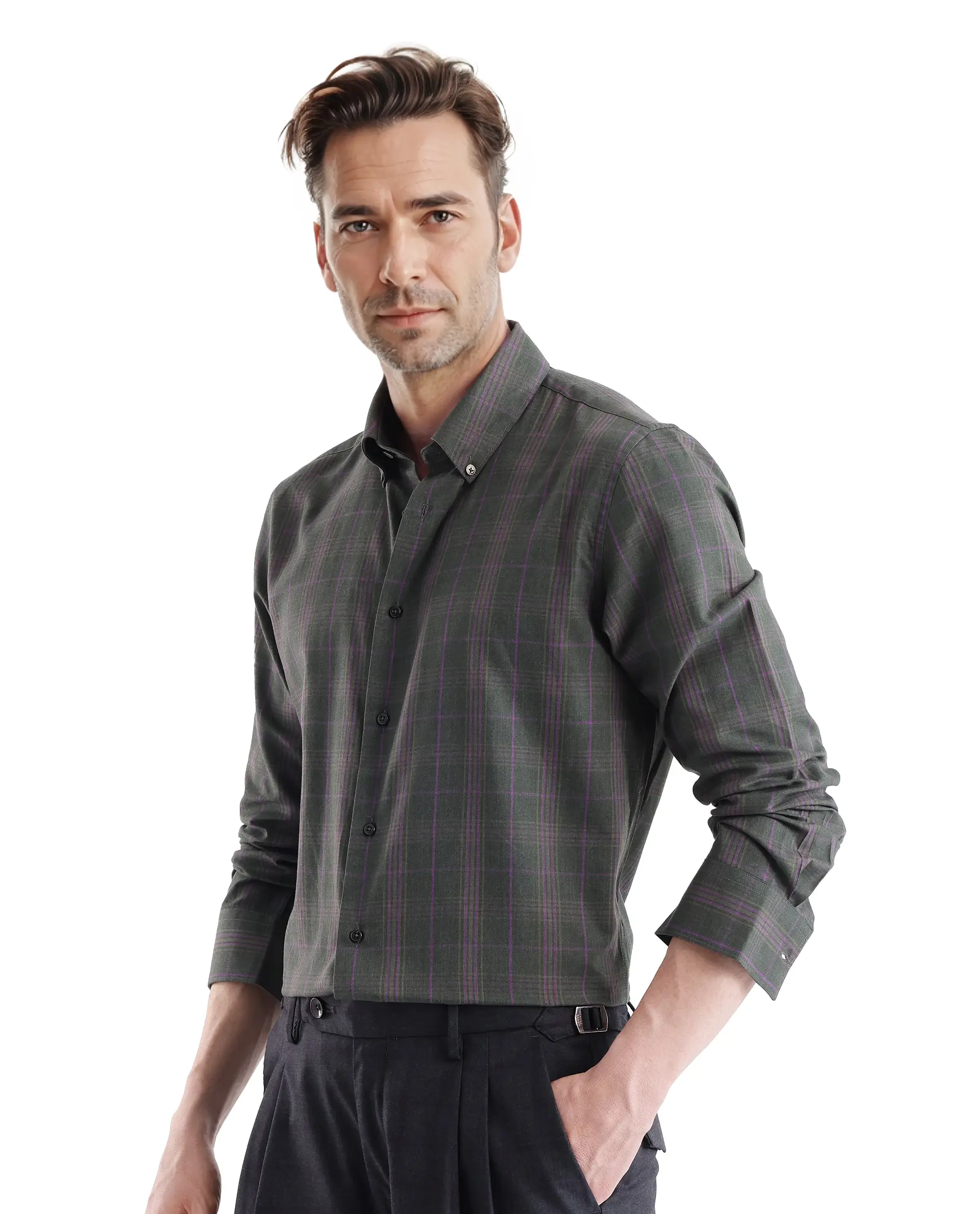 Rare Rabbit Men's Rudo Dark Green Cotton Checked Print Regular Fit Full Sleeve Collared Shirt - Image 6