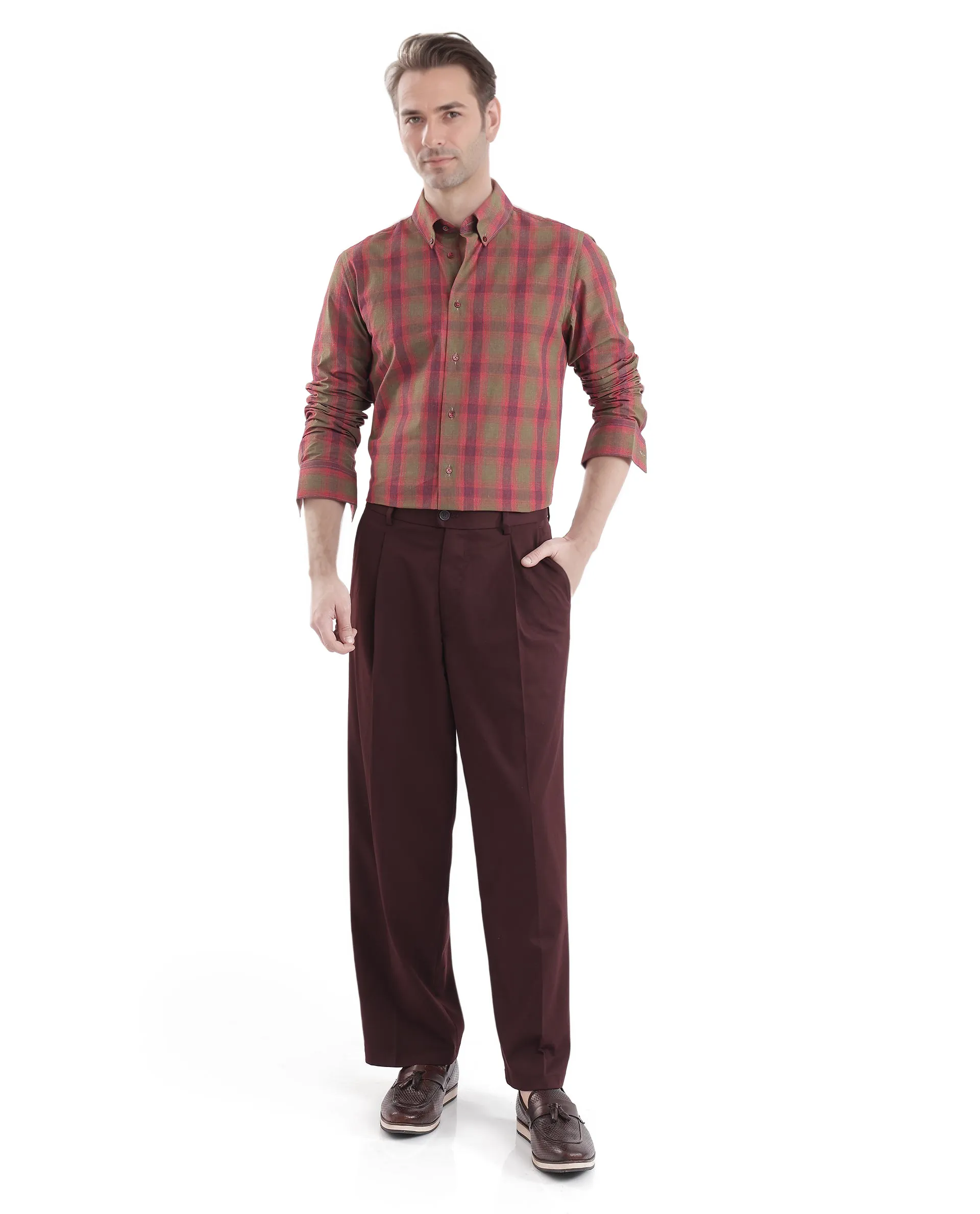 Rare Rabbit Men's Rudo Red Cotton Checked Print Regular Fit Full Sleeve Collared Shirt - Image 2