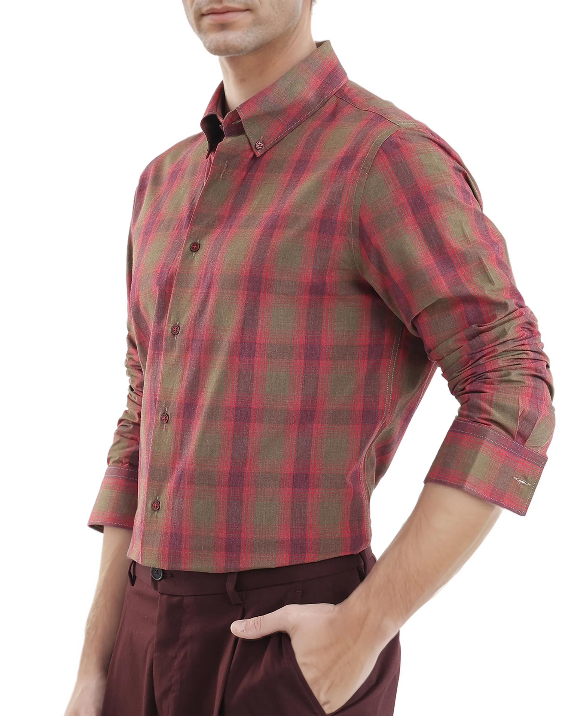Rare Rabbit Men's Rudo Red Cotton Checked Print Regular Fit Full Sleeve Collared Shirt - Image 3