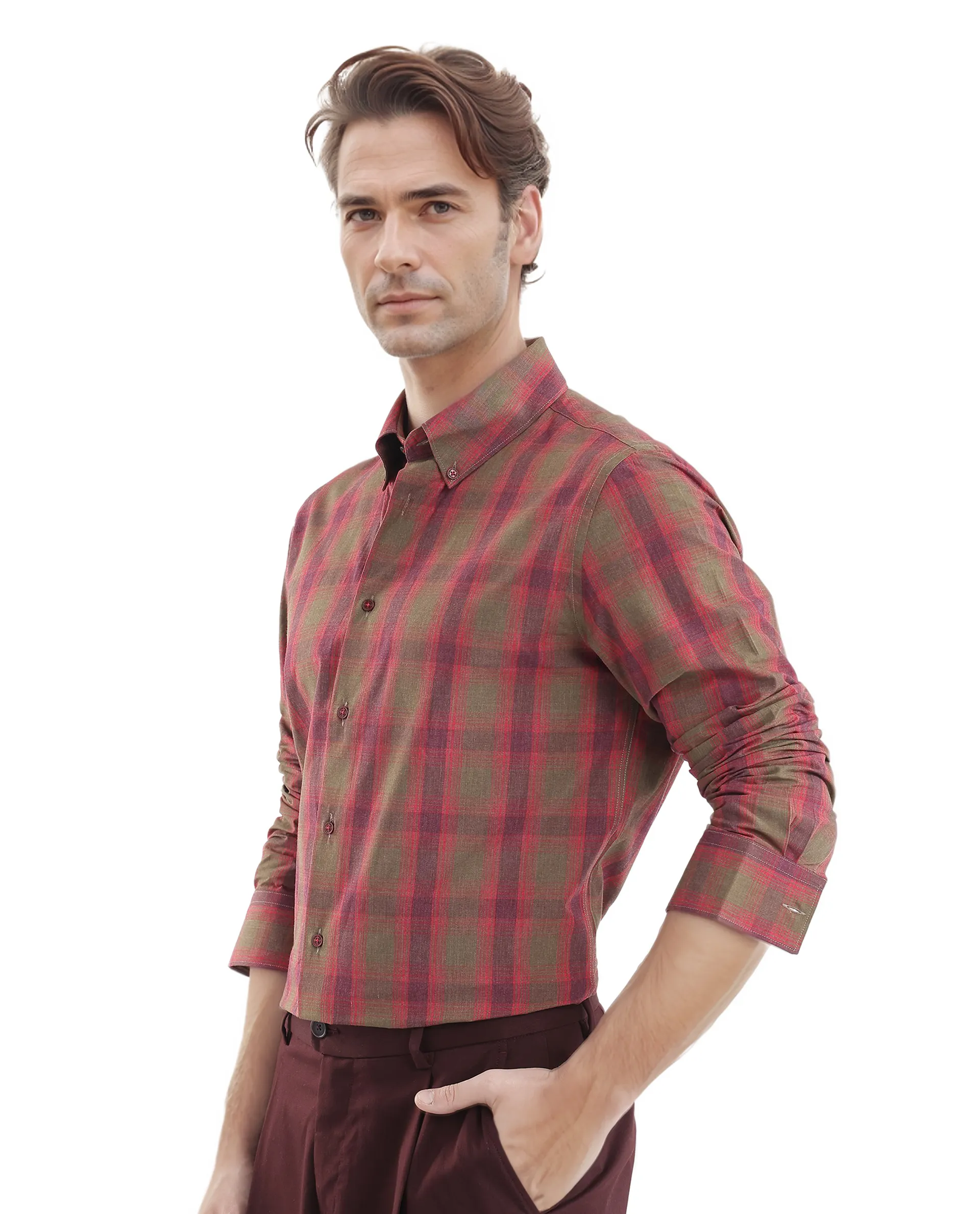 Rare Rabbit Men's Rudo Red Cotton Checked Print Regular Fit Full Sleeve Collared Shirt - Image 5