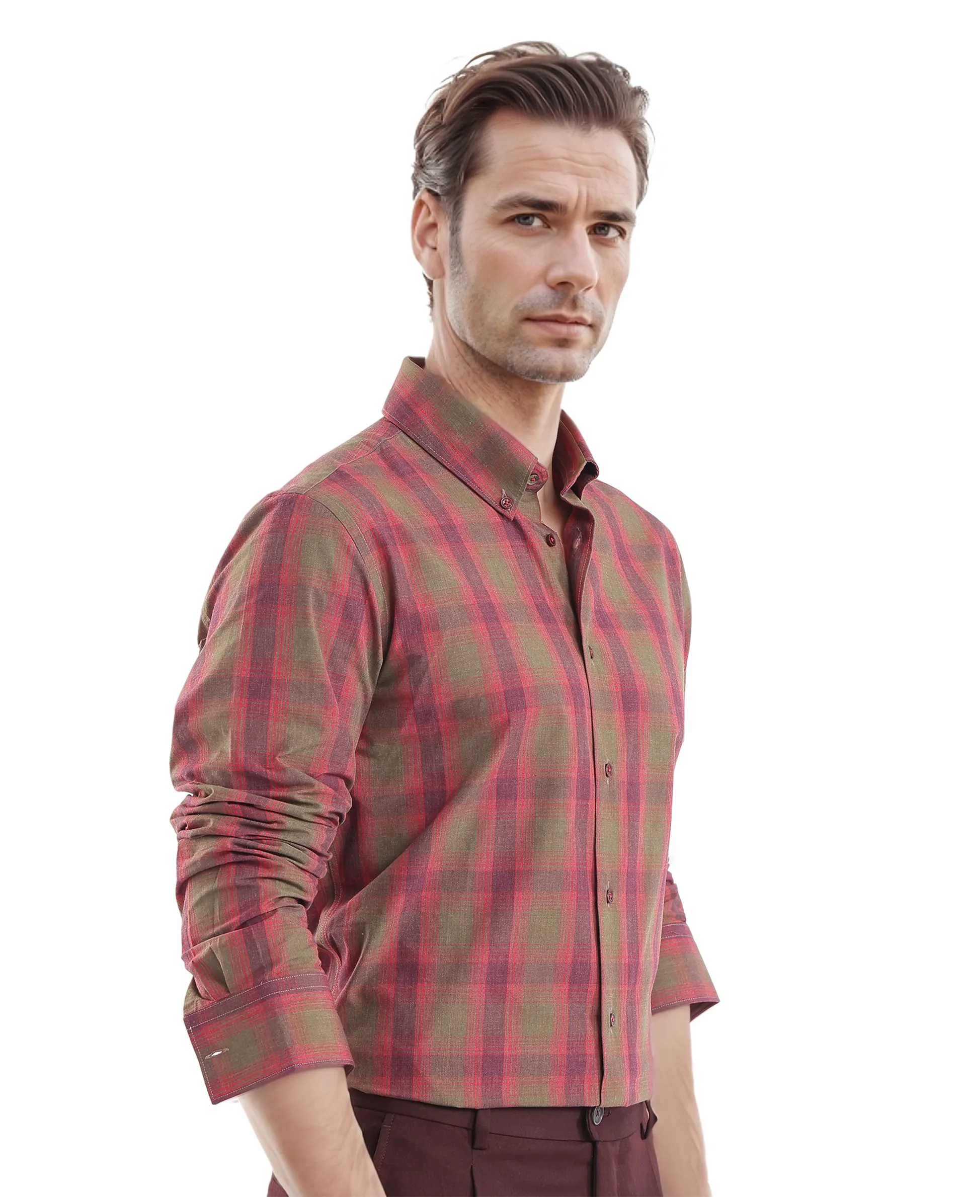 Rare Rabbit Men's Rudo Red Cotton Checked Print Regular Fit Full Sleeve Collared Shirt - Image 6