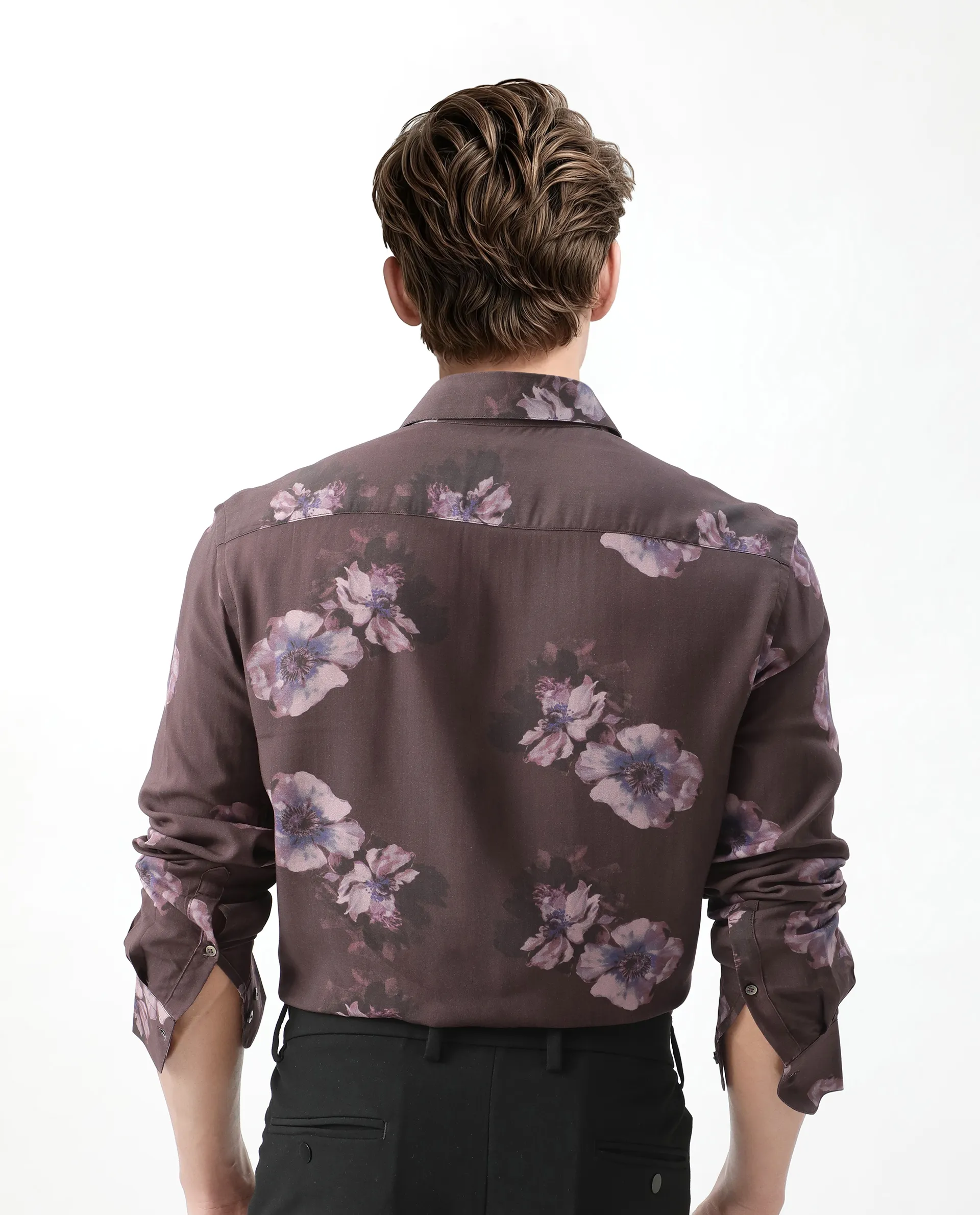 Rare Rabbit Men's Ruds Brown Viscose Floral Print Regular Fit Full Sleeve Collared Shirt - Image 6