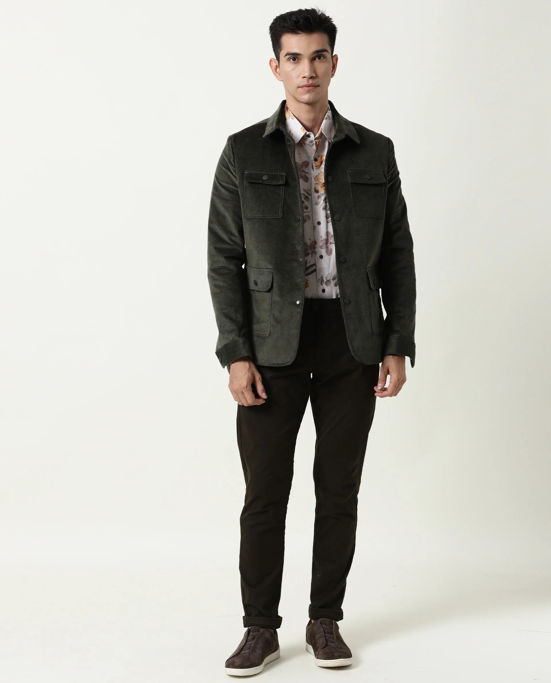 Rare Rabbit Men's Rudy Green Cotton Plain Regular Fit Full Sleeve Spread Collar Jacket - Image 2