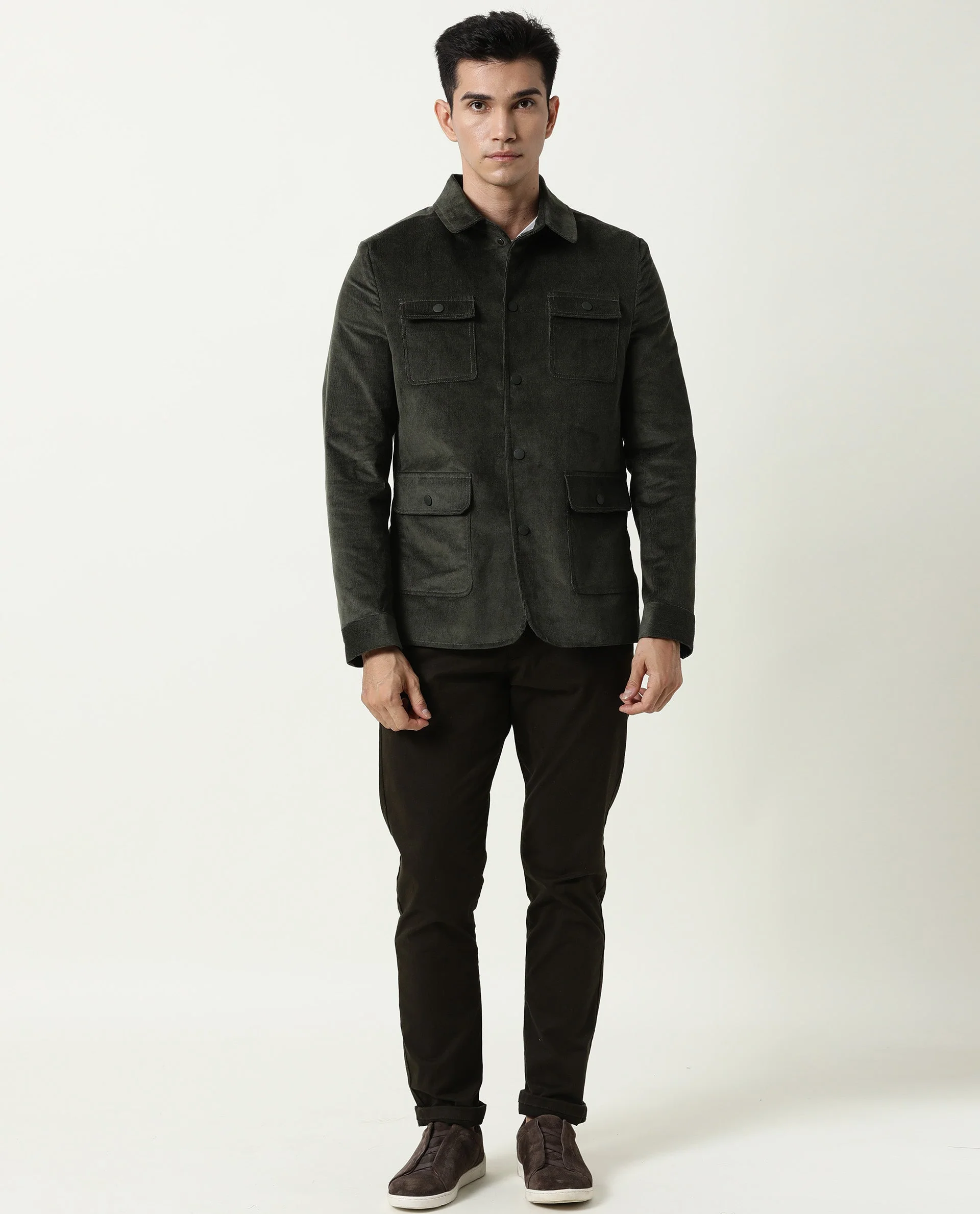 Rare Rabbit Men's Rudy Green Cotton Plain Regular Fit Full Sleeve Spread Collar Jacket - Image 3