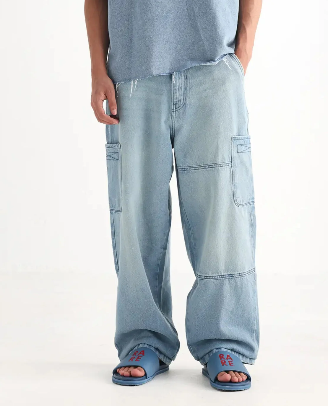 Rare Rabbit Men's Ruei Light Blue Cotton Plain Baggy Fit Jeans - Image 2