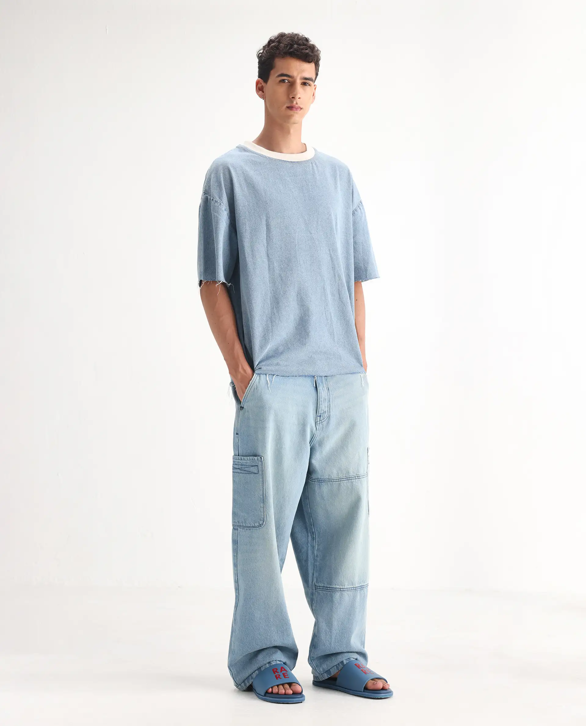 Rare Rabbit Men's Ruei Light Blue Cotton Plain Baggy Fit Jeans - Image 7