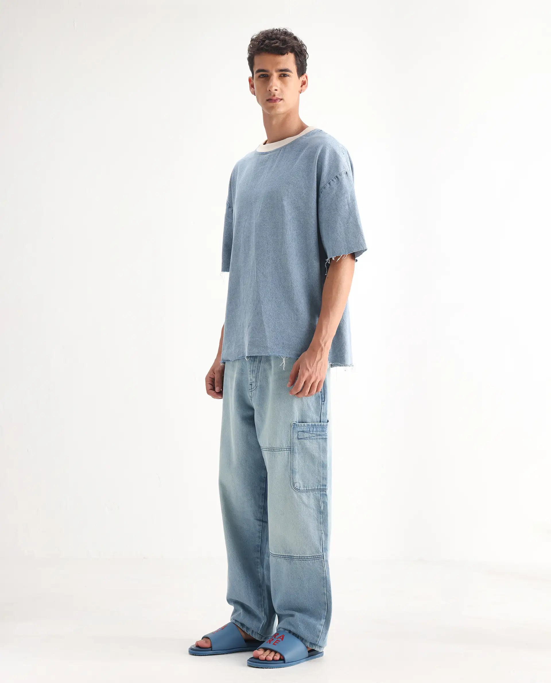 Rare Rabbit Men's Ruei Light Blue Cotton Plain Baggy Fit Jeans - Image 8