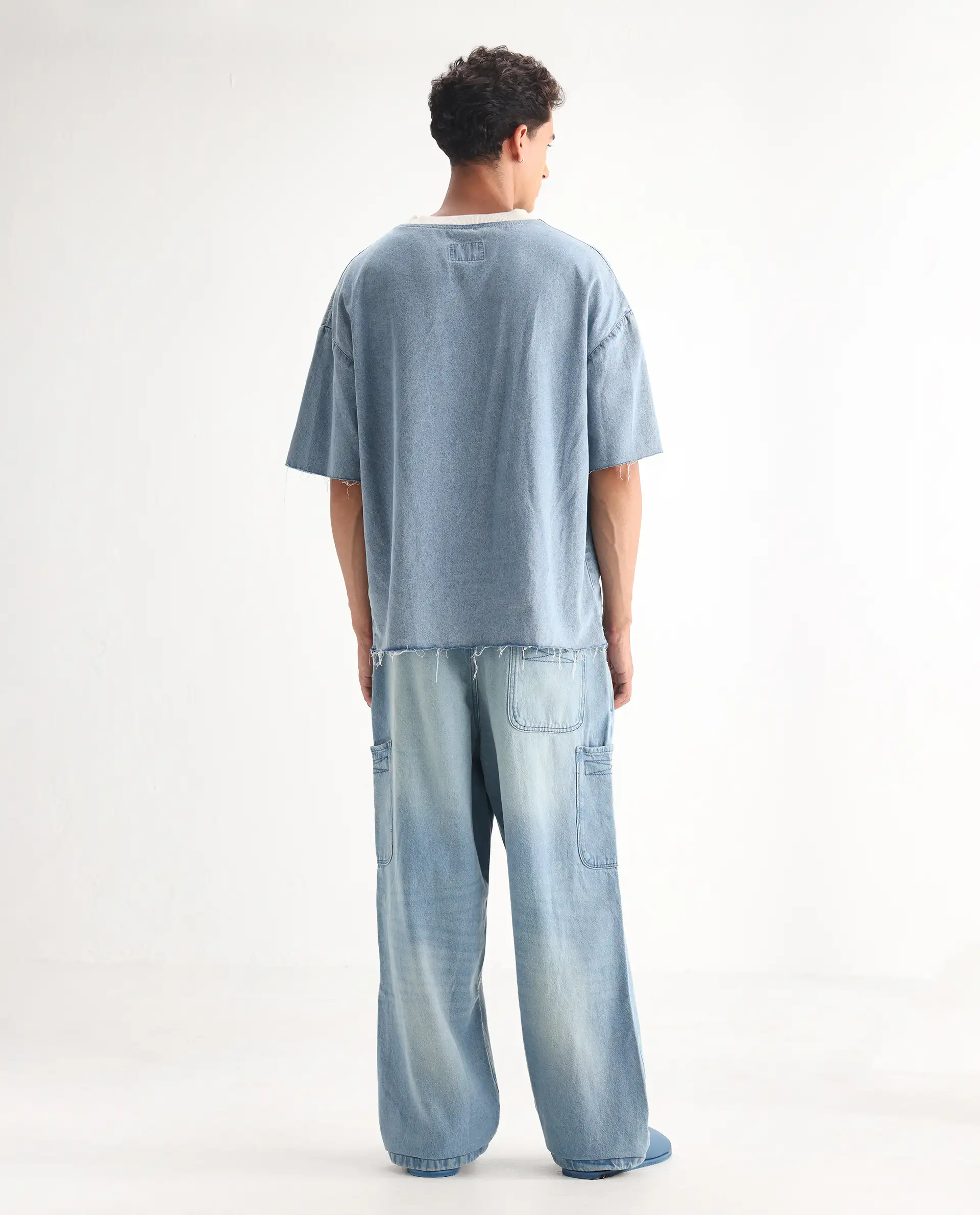 Rare Rabbit Men's Ruei Light Blue Cotton Plain Baggy Fit Jeans - Image 9