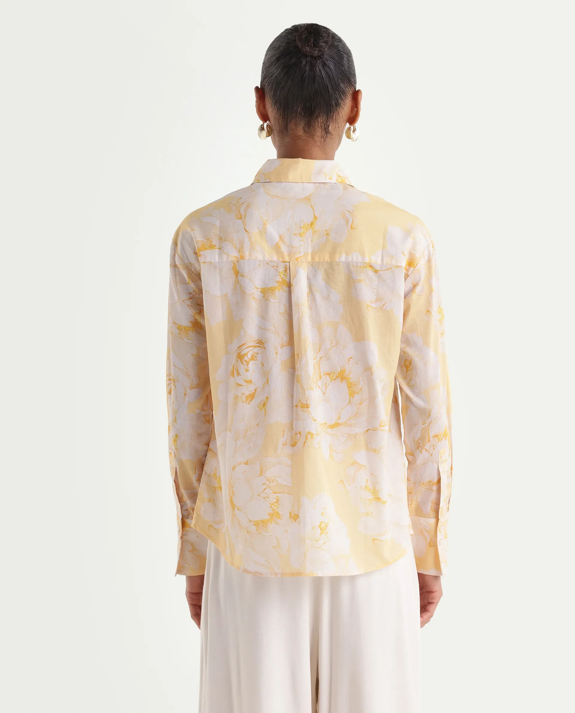 Rareism Women's Rufin Pastel Yellow Cotton Spread Collar Relaxed Floral Print Shirt - Image 6