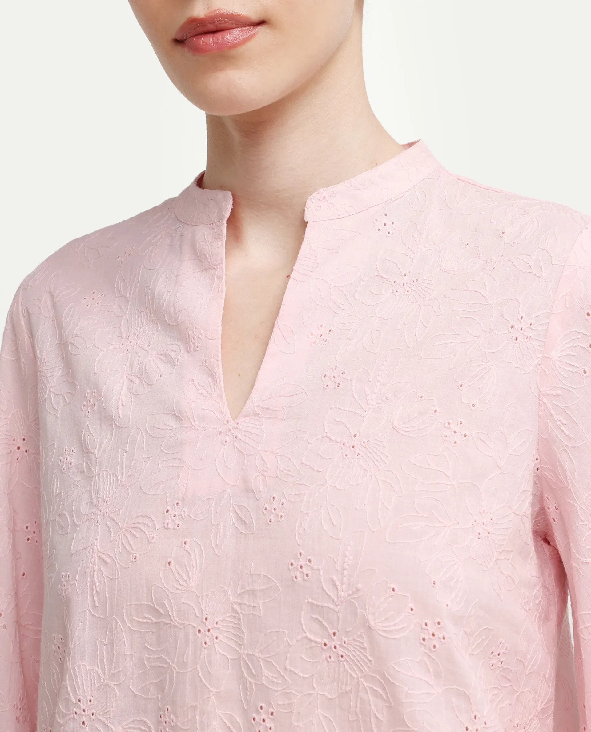 Rareism Women's Rufo Pastel Pink Cotton Full Sleeve Band Collar Regular Fit Top - Image 4