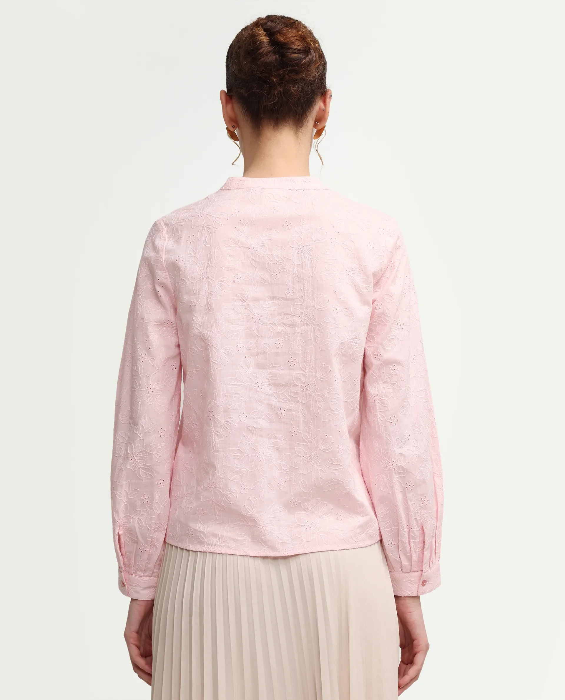 Rareism Women's Rufo Pastel Pink Cotton Full Sleeve Band Collar Regular Fit Top - Image 7