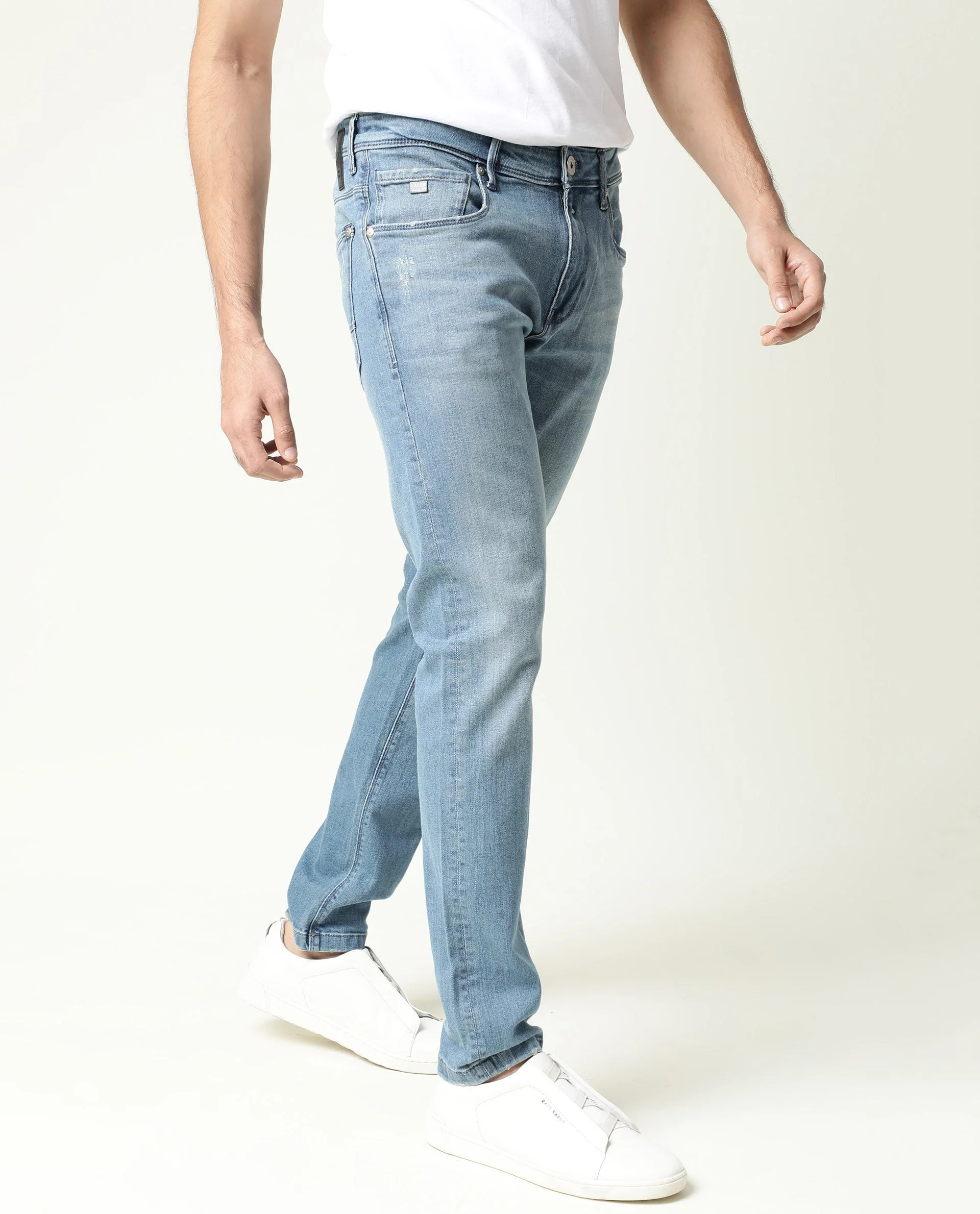 Rare Rabbit Men's Rug-2 Light Blue Cotton Plain Hawk Slim Fit Jeans - Image 10