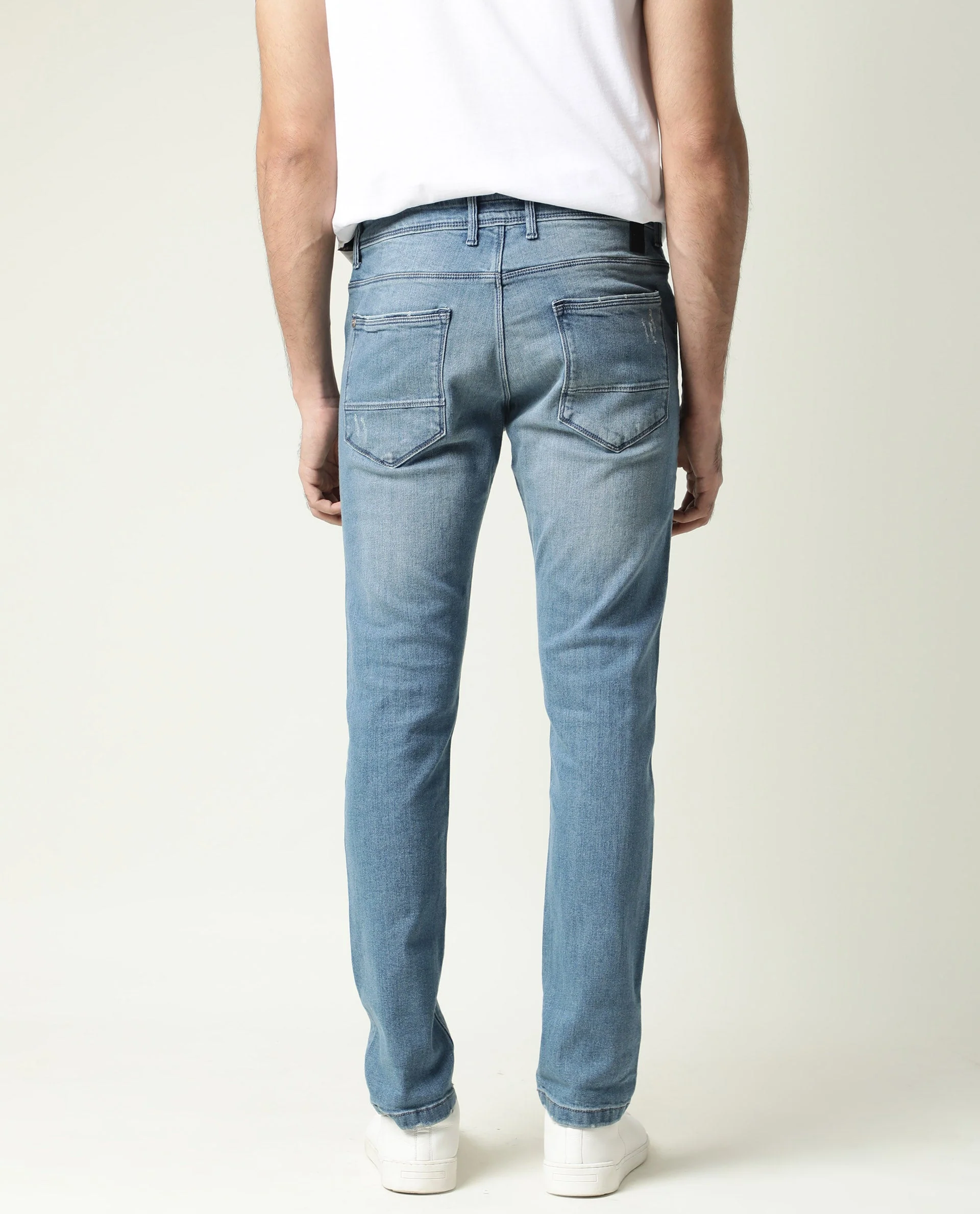 Rare Rabbit Men's Rug-2 Light Blue Cotton Plain Hawk Slim Fit Jeans - Image 11