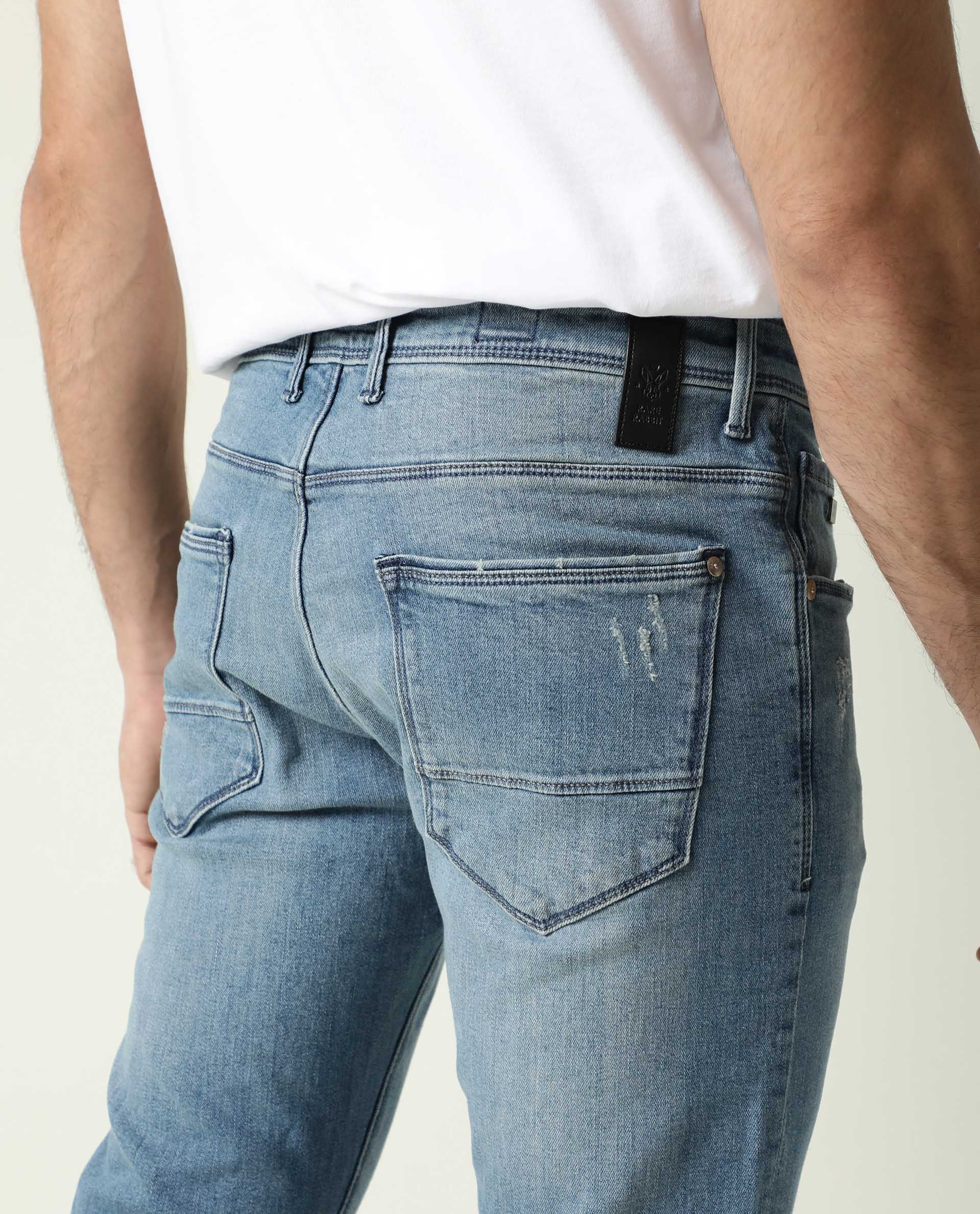 Rare Rabbit Men's Rug-2 Light Blue Cotton Plain Hawk Slim Fit Jeans - Image 13