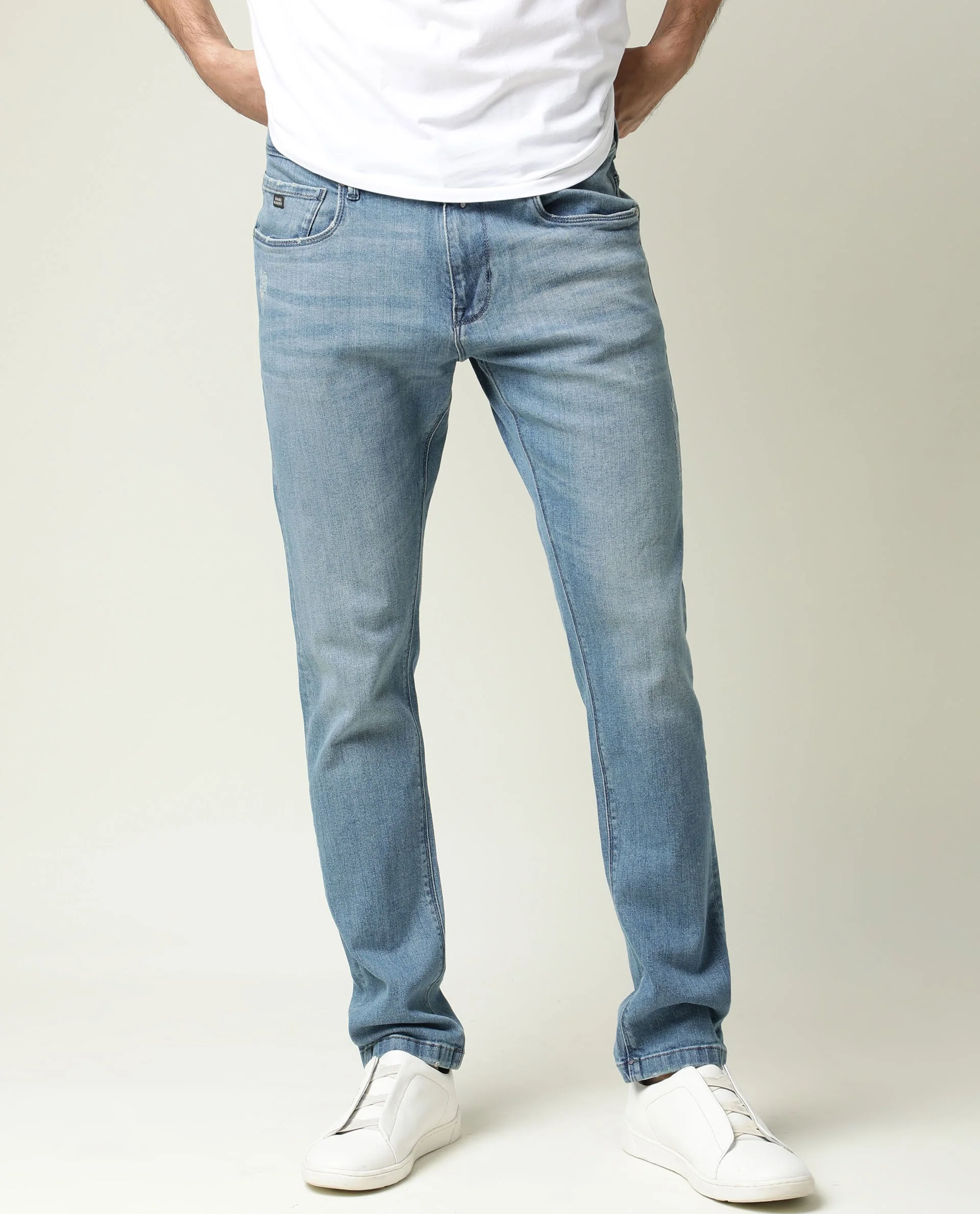 Rare Rabbit Men's Rug-2 Light Blue Cotton Plain Hawk Slim Fit Jeans - Image 3