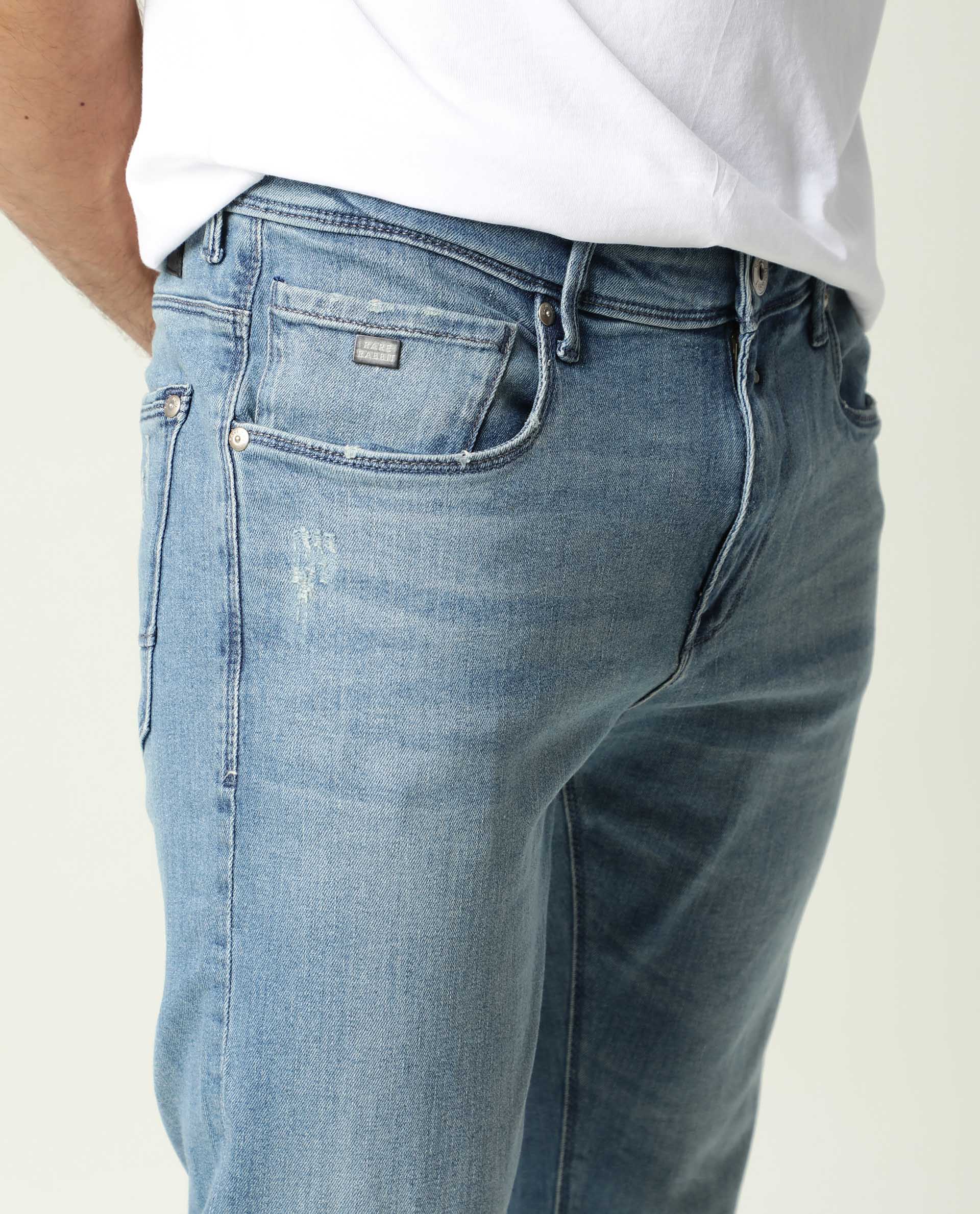 Rare Rabbit Men's Rug-2 Light Blue Cotton Plain Hawk Slim Fit Jeans - Image 4