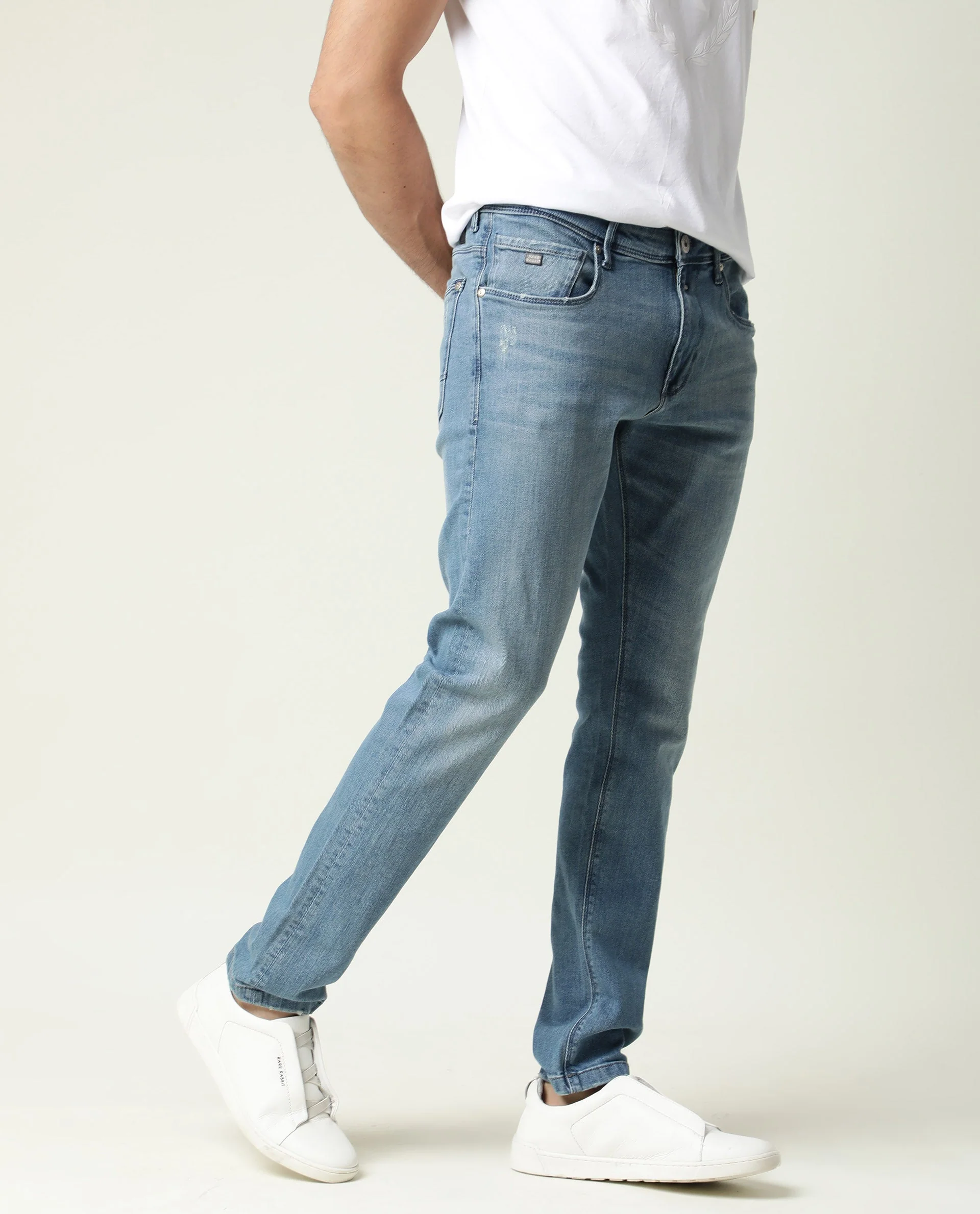 Rare Rabbit Men's Rug-2 Light Blue Cotton Plain Hawk Slim Fit Jeans - Image 5