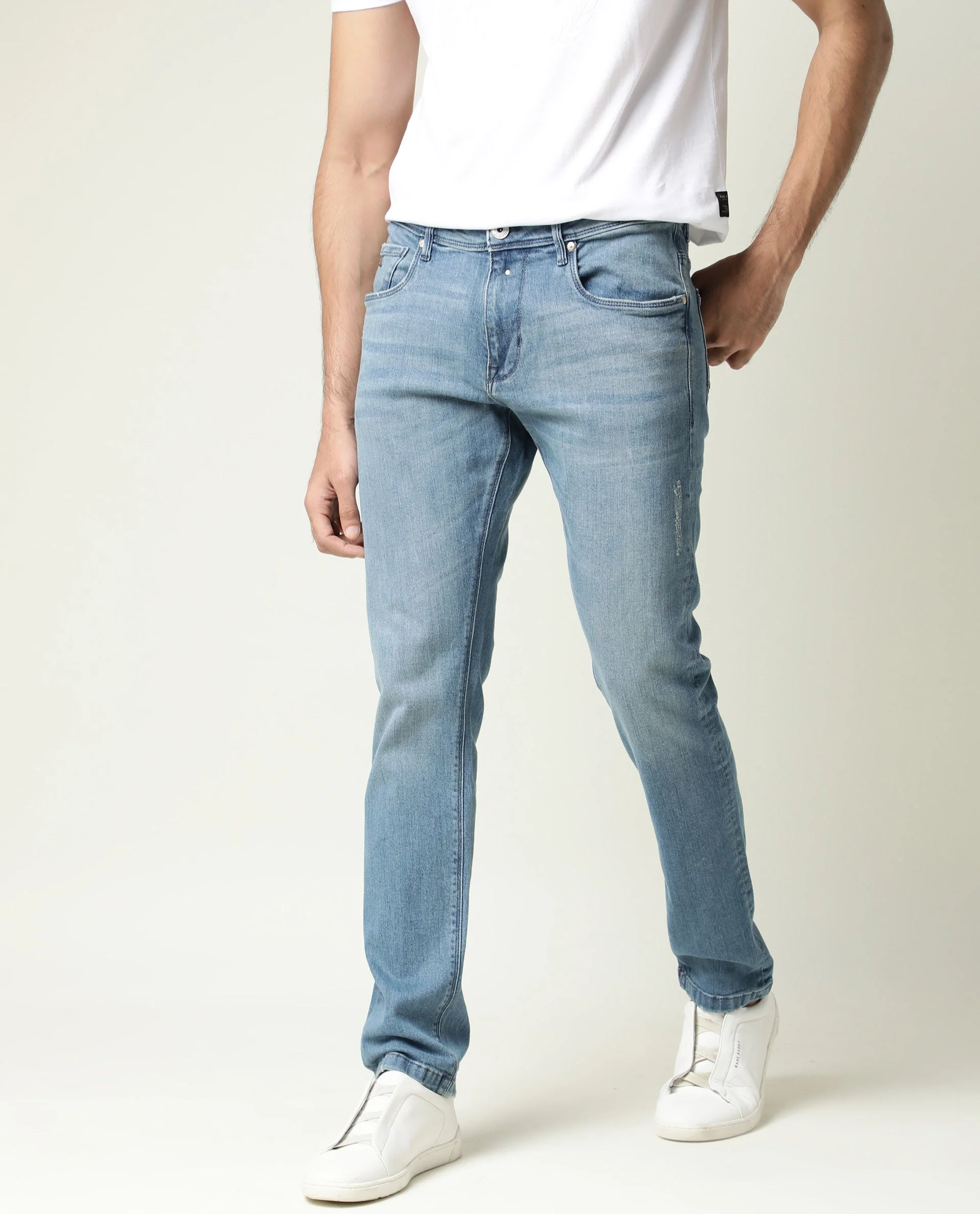 Rare Rabbit Men's Rug-2 Light Blue Cotton Plain Hawk Slim Fit Jeans - Image 6