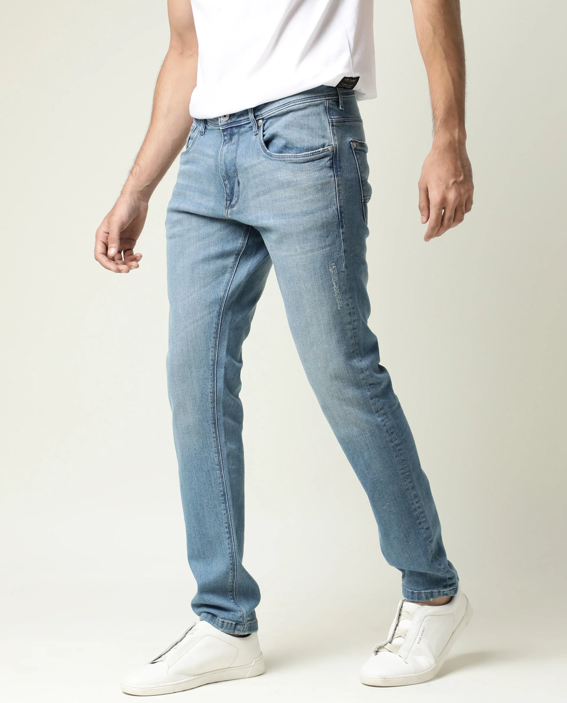 Rare Rabbit Men's Rug-2 Light Blue Cotton Plain Hawk Slim Fit Jeans - Image 7