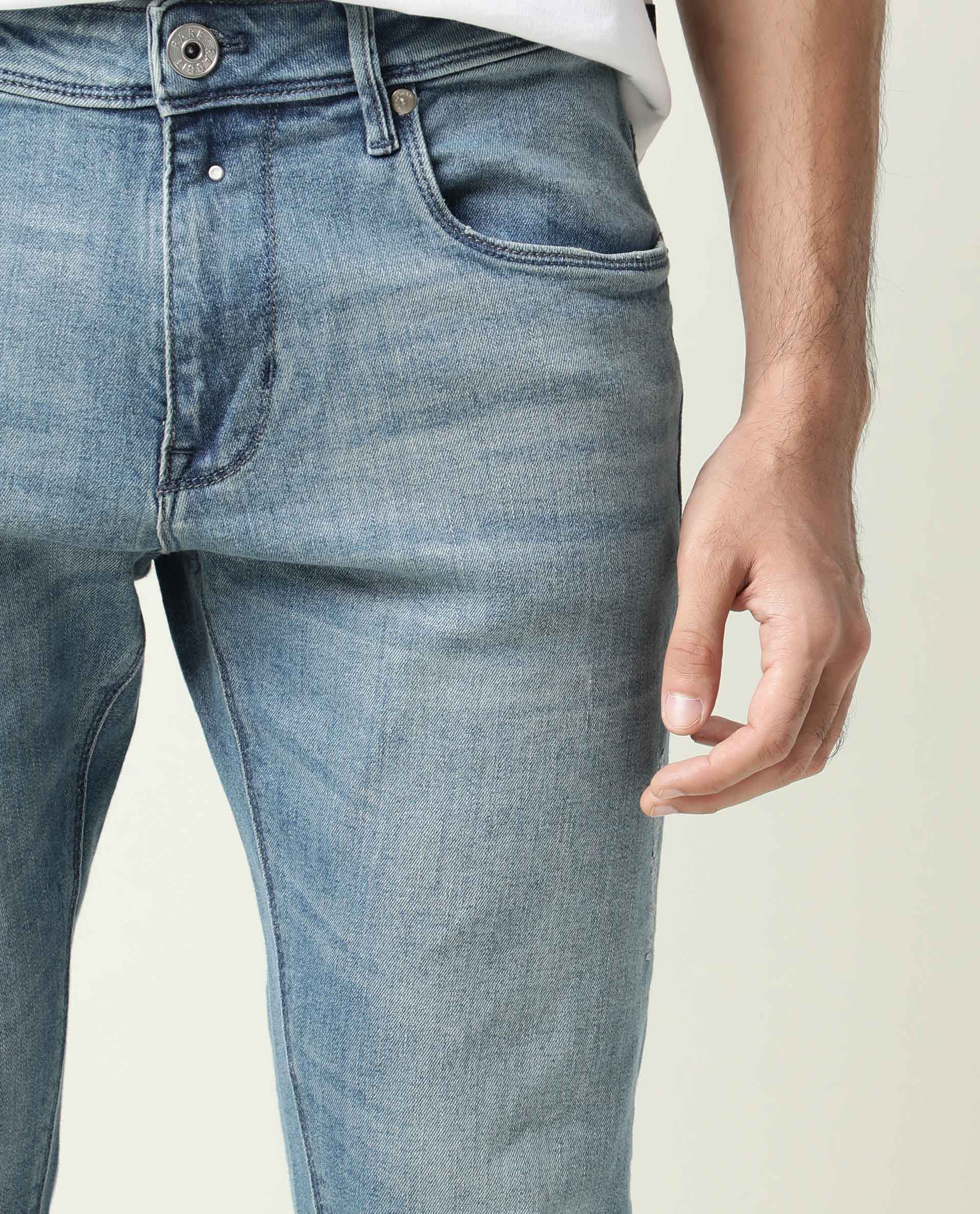Rare Rabbit Men's Rug-2 Light Blue Cotton Plain Hawk Slim Fit Jeans - Image 8