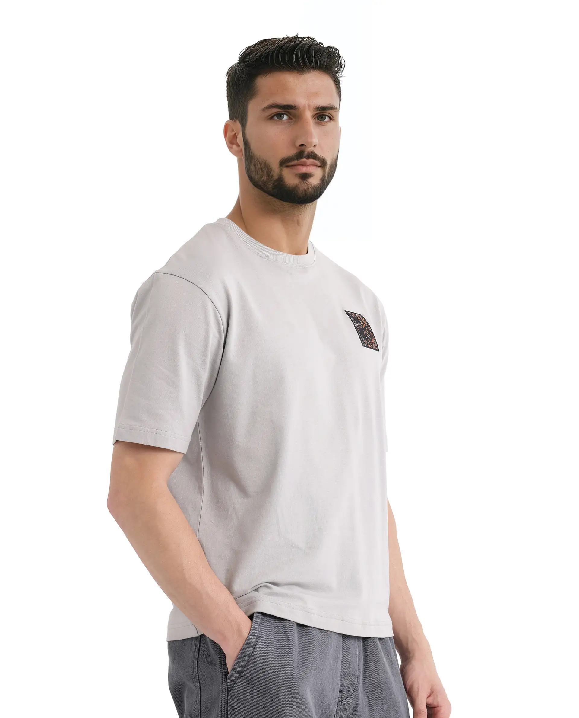 Rare Rabbit Men's Rugy Grey Cotton Graphic Print Qlo Fit Half Sleeve Crew Neck T-Shirt - Image 10