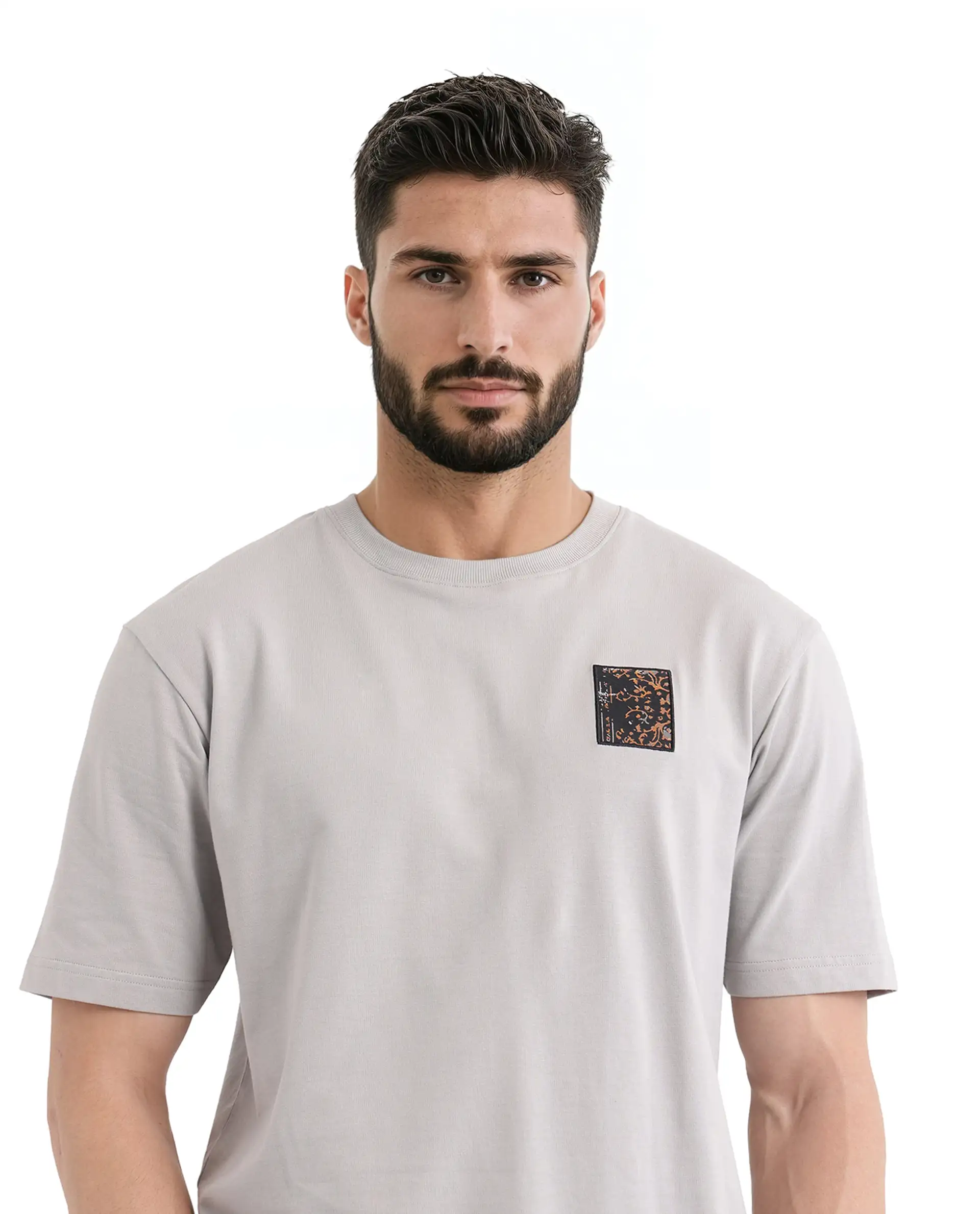 Rare Rabbit Men's Rugy Grey Cotton Graphic Print Qlo Fit Half Sleeve Crew Neck T-Shirt - Image 3