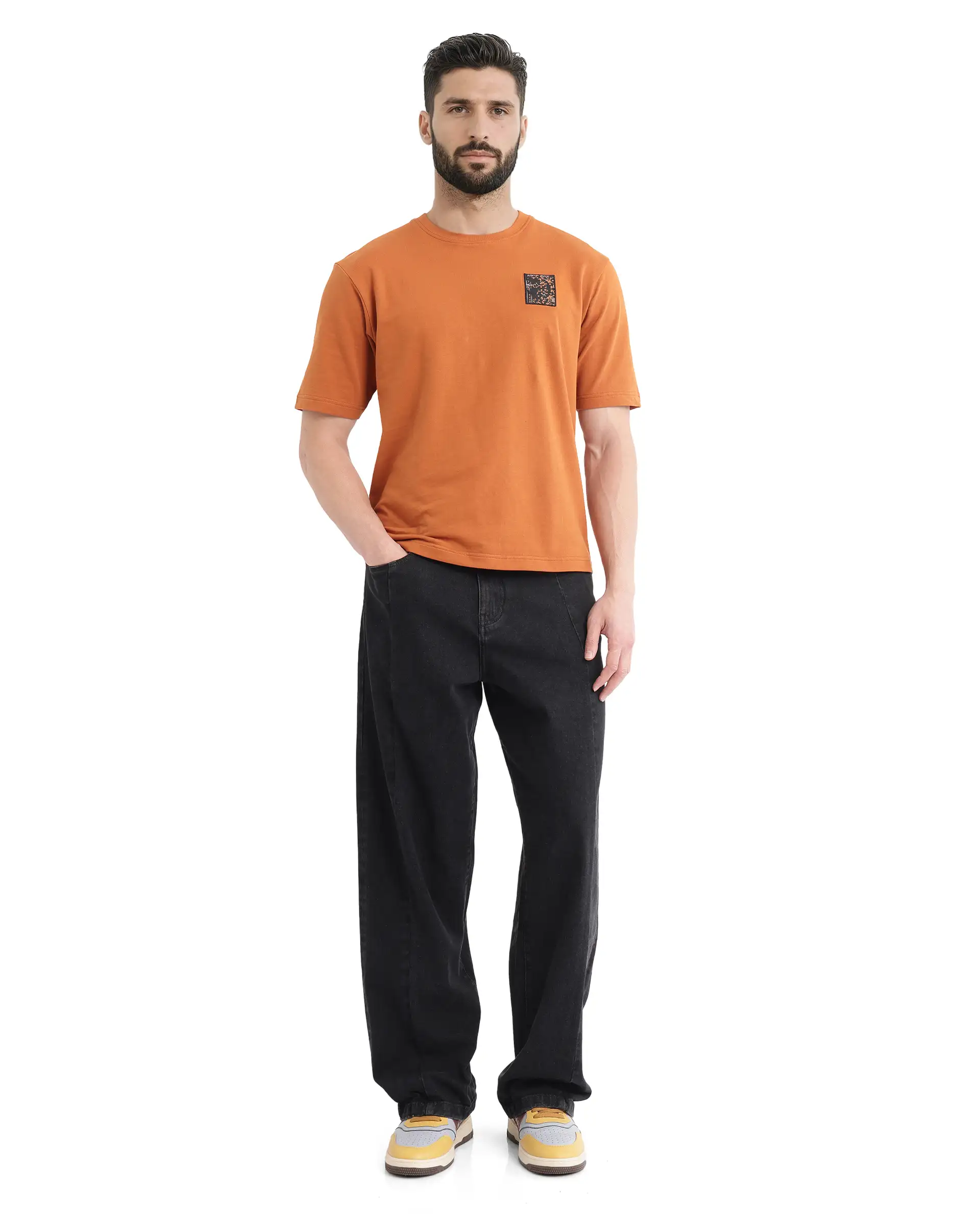 Rare Rabbit Men's Rugy Rust Cotton Graphic Print Qlo Fit Half Sleeve Crew Neck T-Shirt - Image 2