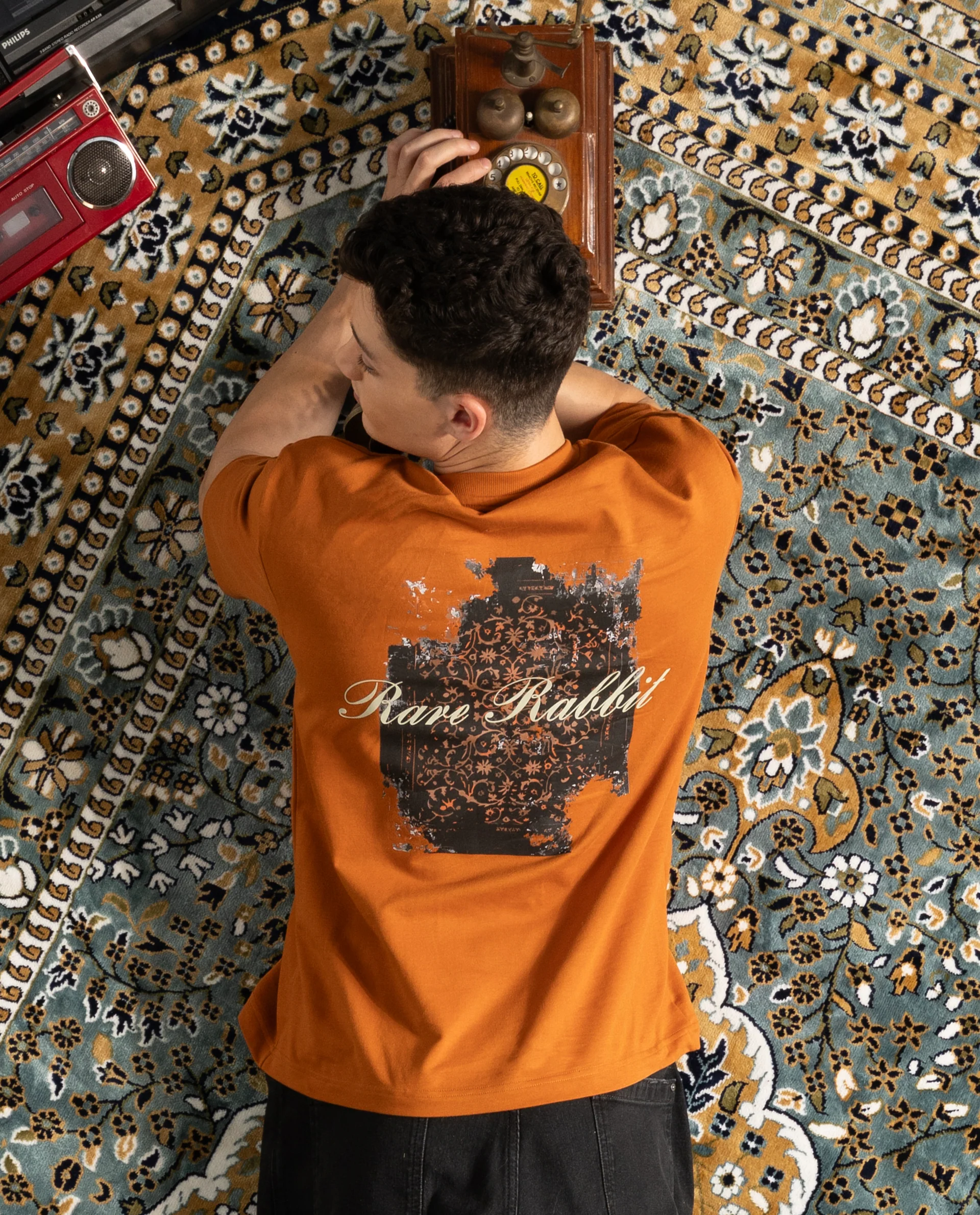 Rare Rabbit Men's Rugy Rust Cotton Graphic Print Qlo Fit Half Sleeve Crew Neck T-Shirt - Image 5