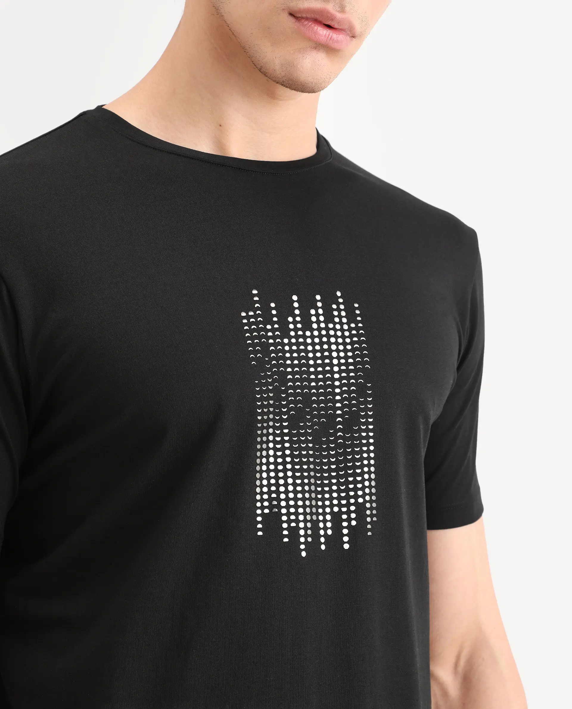 Rare Rabbit Men's Ruho Black Cotton Blend Fabric Half Sleeve Crew Neck Regular Fit Graphic Print T-Shirt - Image 3