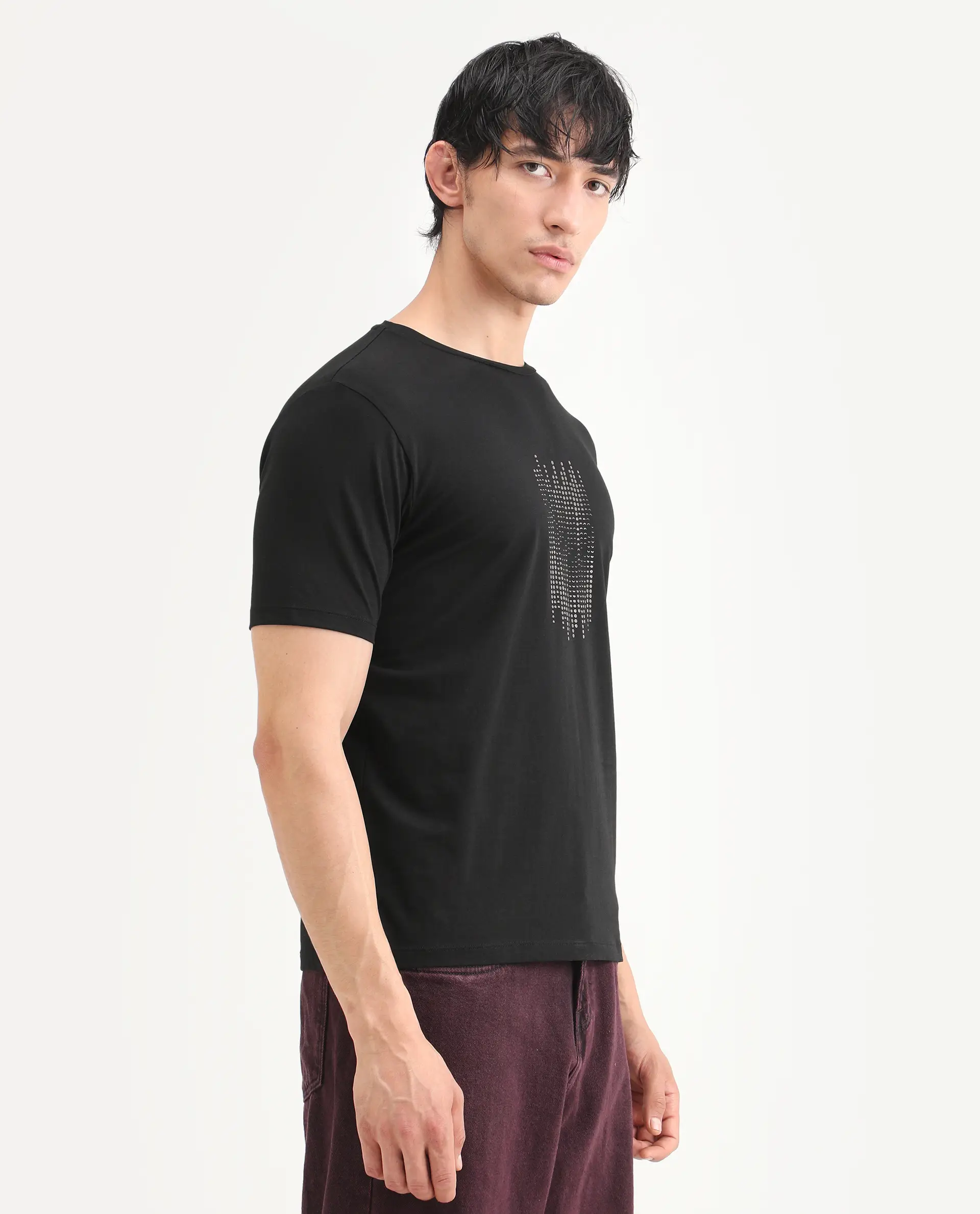 Rare Rabbit Men's Ruho Black Cotton Blend Fabric Half Sleeve Crew Neck Regular Fit Graphic Print T-Shirt - Image 6