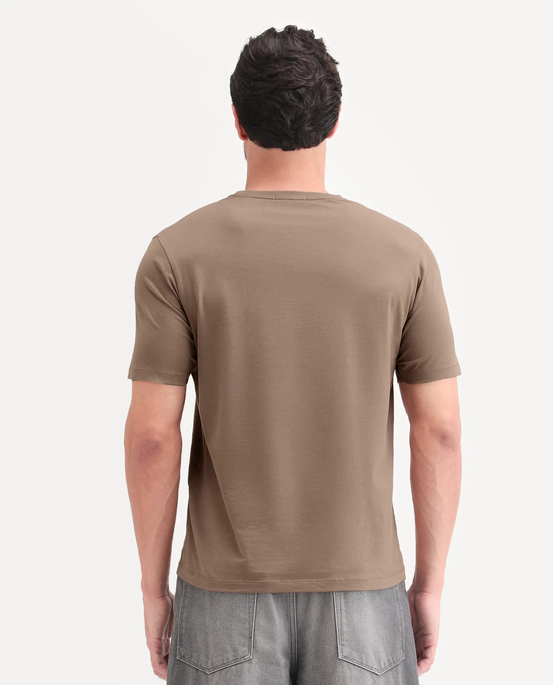 Rare Rabbit Men's Ruho Light Brown Cotton Blend Fabric Half Sleeve Crew Neck Regular Fit Graphic Print T-Shirt - Image 8