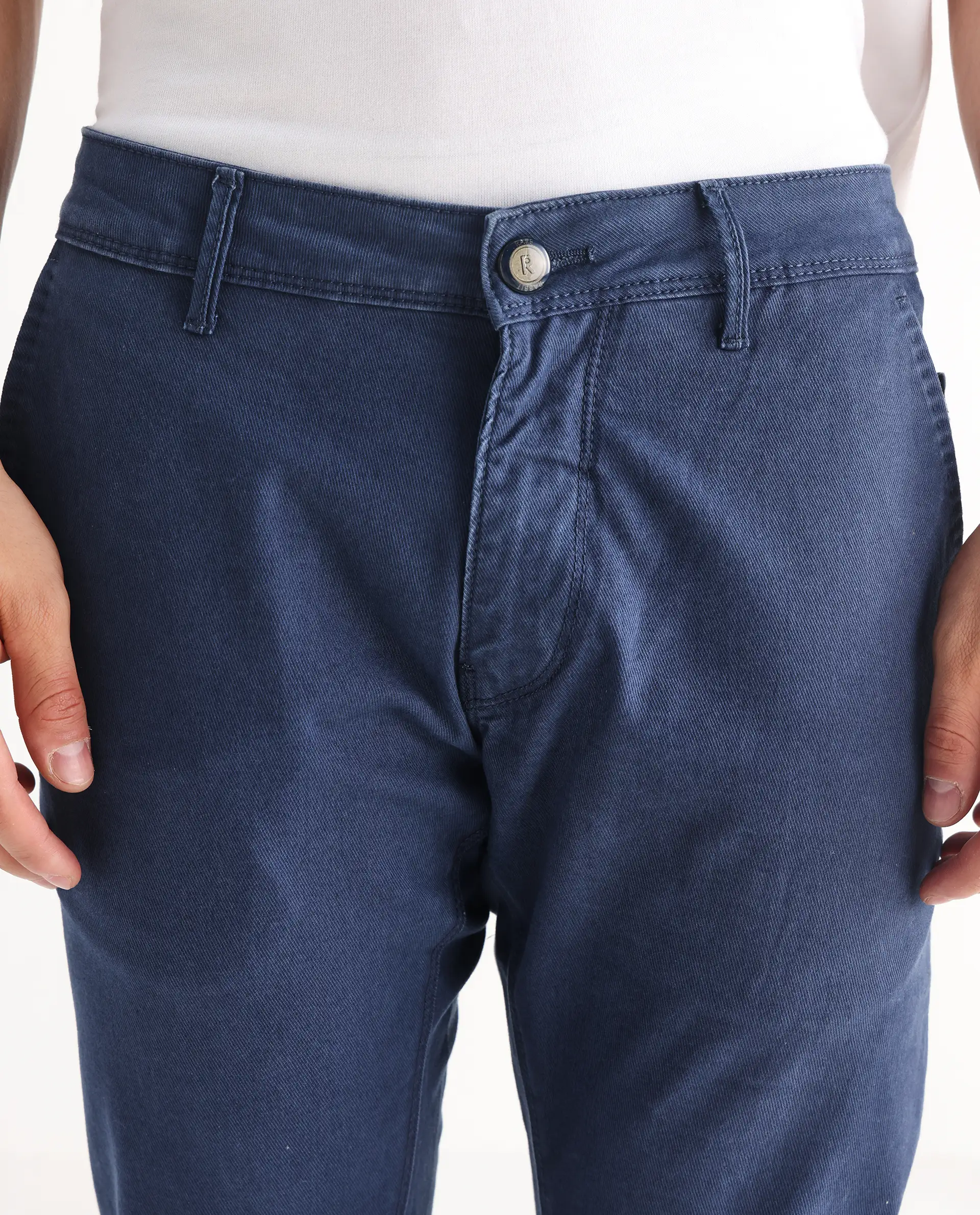 Rare Rabbit Men's Ruiz Blue Cotton Plain Hawk Slim Fit Jeans - Image 4
