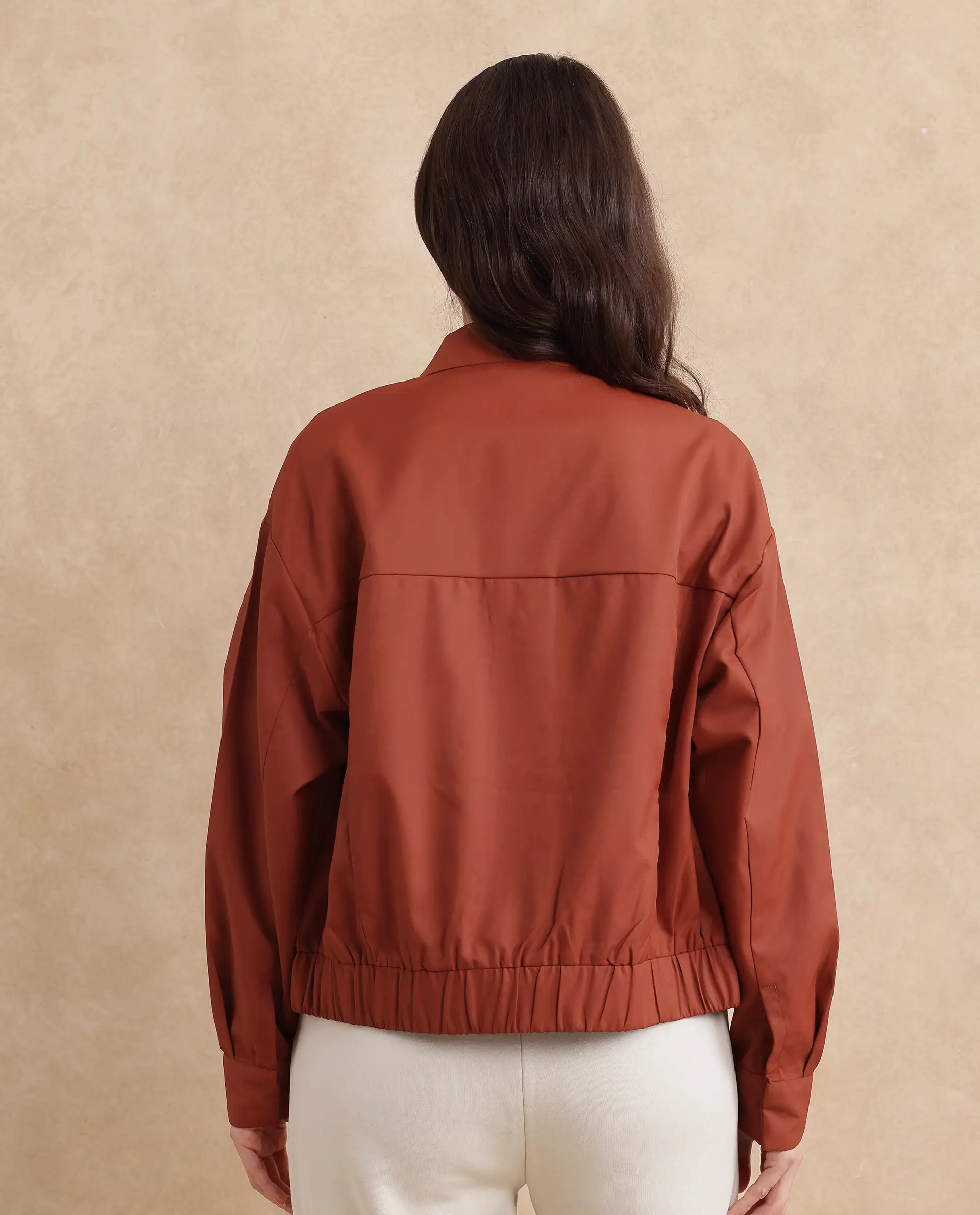 Rareism Women's Rukks Rust Stand Collar Plain Cuffed Sleeve Boxy Fit Jacket - Image 10