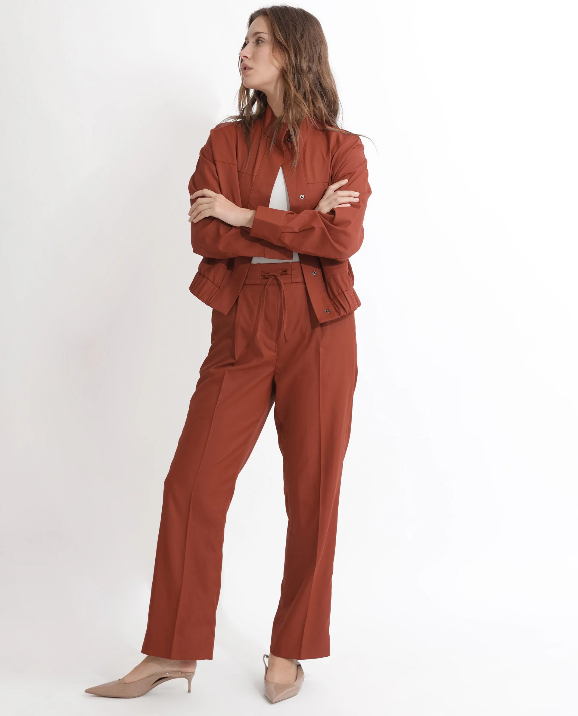Rareism Women's Ruks Orange Polyester High Neck Plain Regular Fit Jacket - Image 10