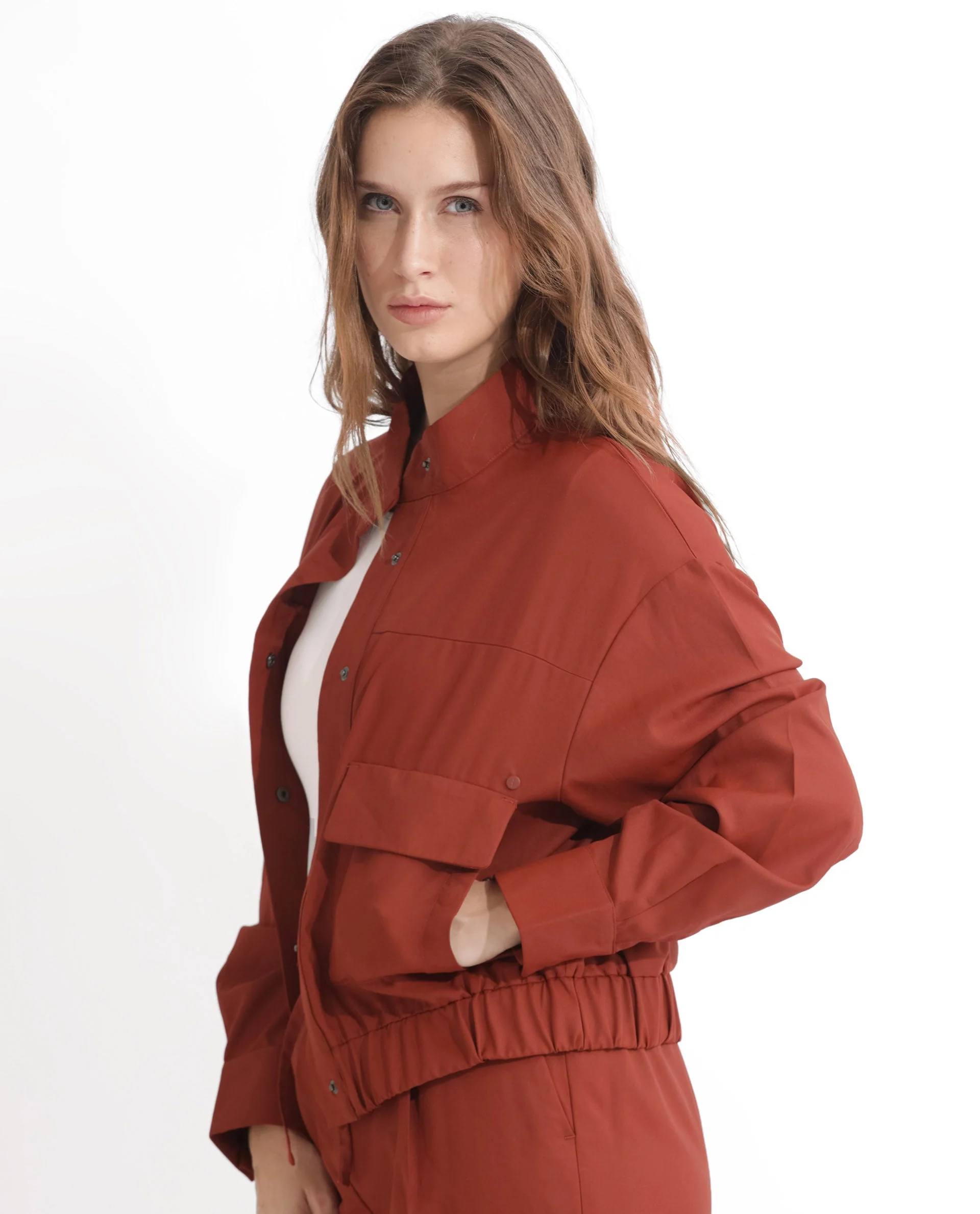 Rareism Women's Ruks Orange Polyester High Neck Plain Regular Fit Jacket - Image 11