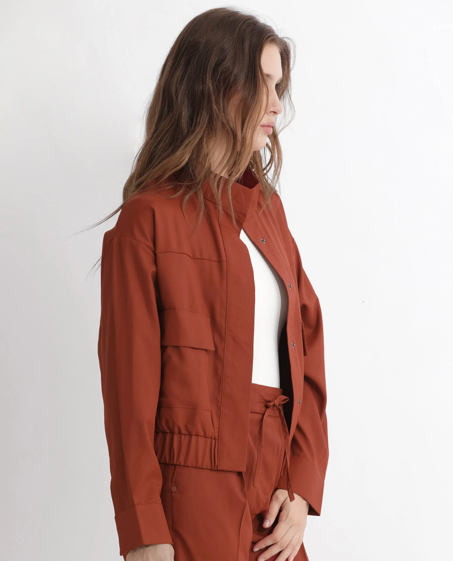 Rareism Women's Ruks Orange Polyester High Neck Plain Regular Fit Jacket - Image 12