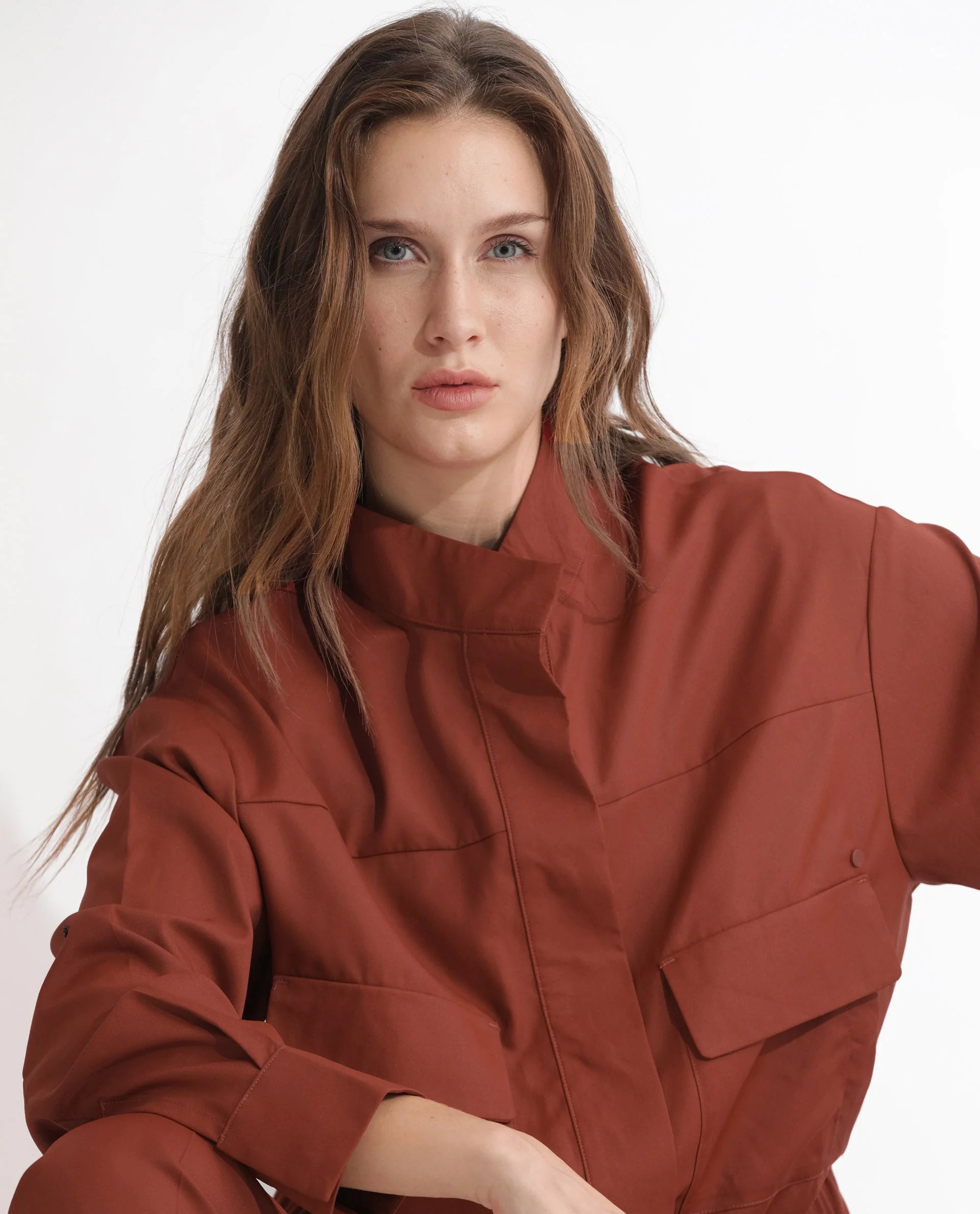 Rareism Women's Ruks Orange Polyester High Neck Plain Regular Fit Jacket - Image 15