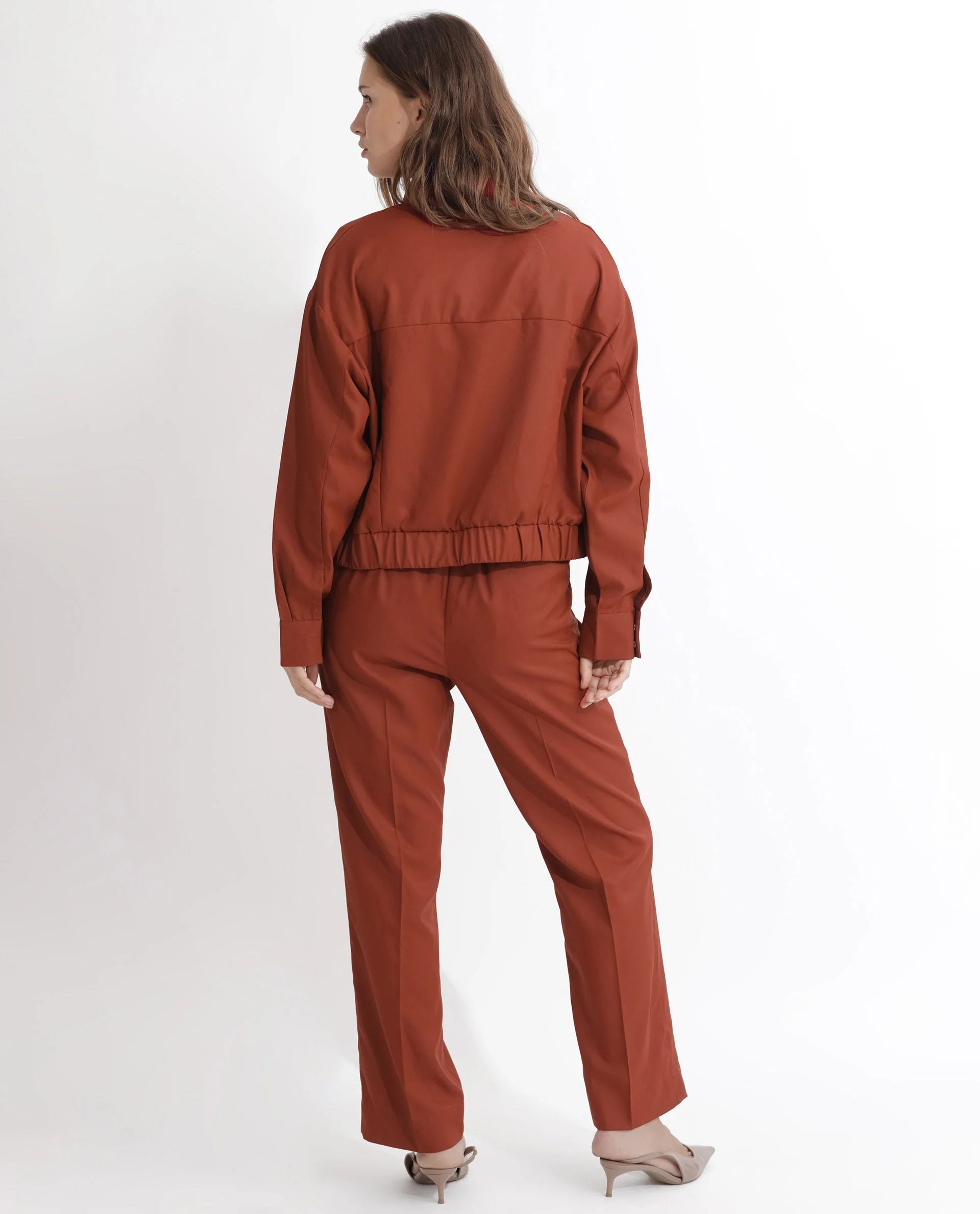 Rareism Women's Ruks Orange Polyester High Neck Plain Regular Fit Jacket - Image 18
