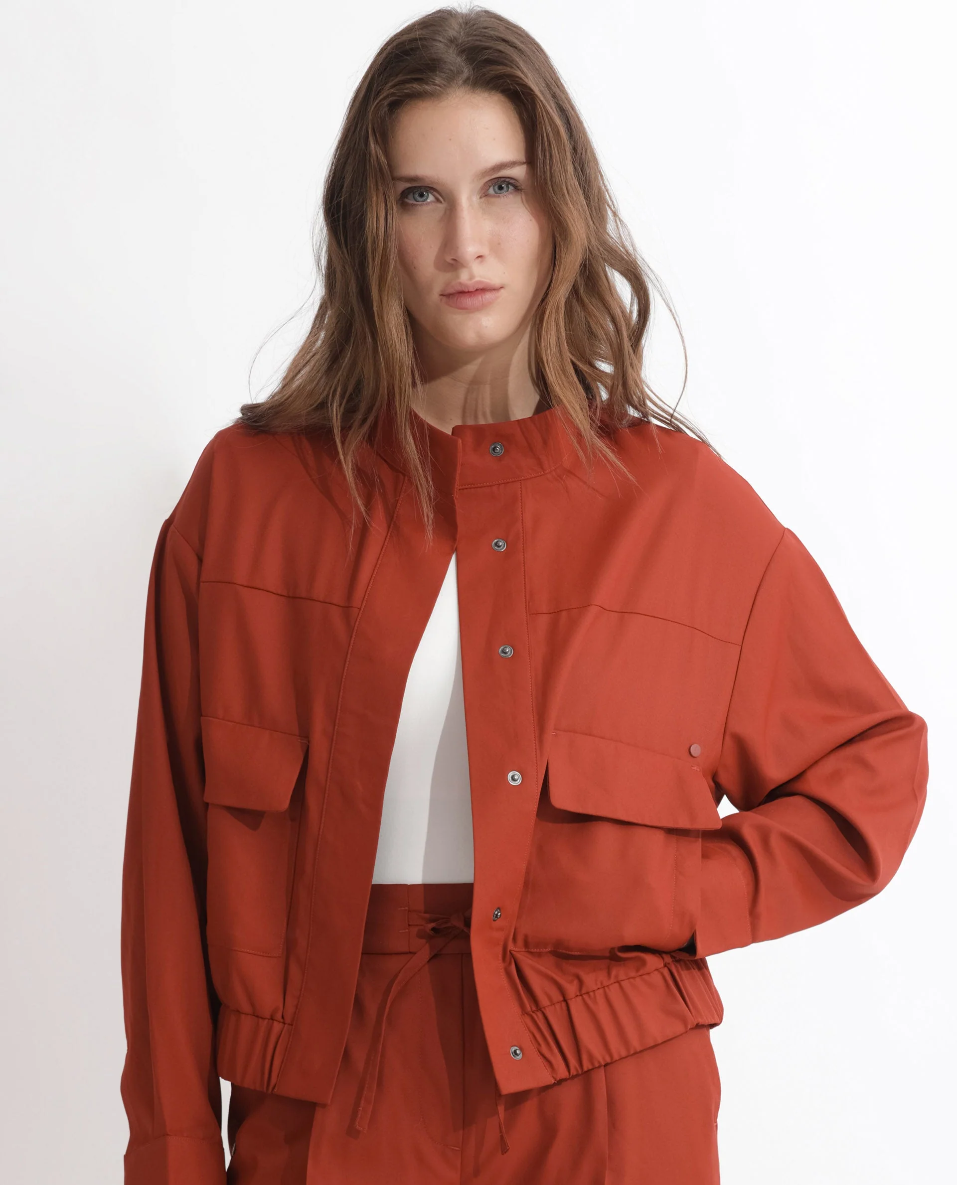 Rareism Women's Ruks Orange Polyester High Neck Plain Regular Fit Jacket - Image 3