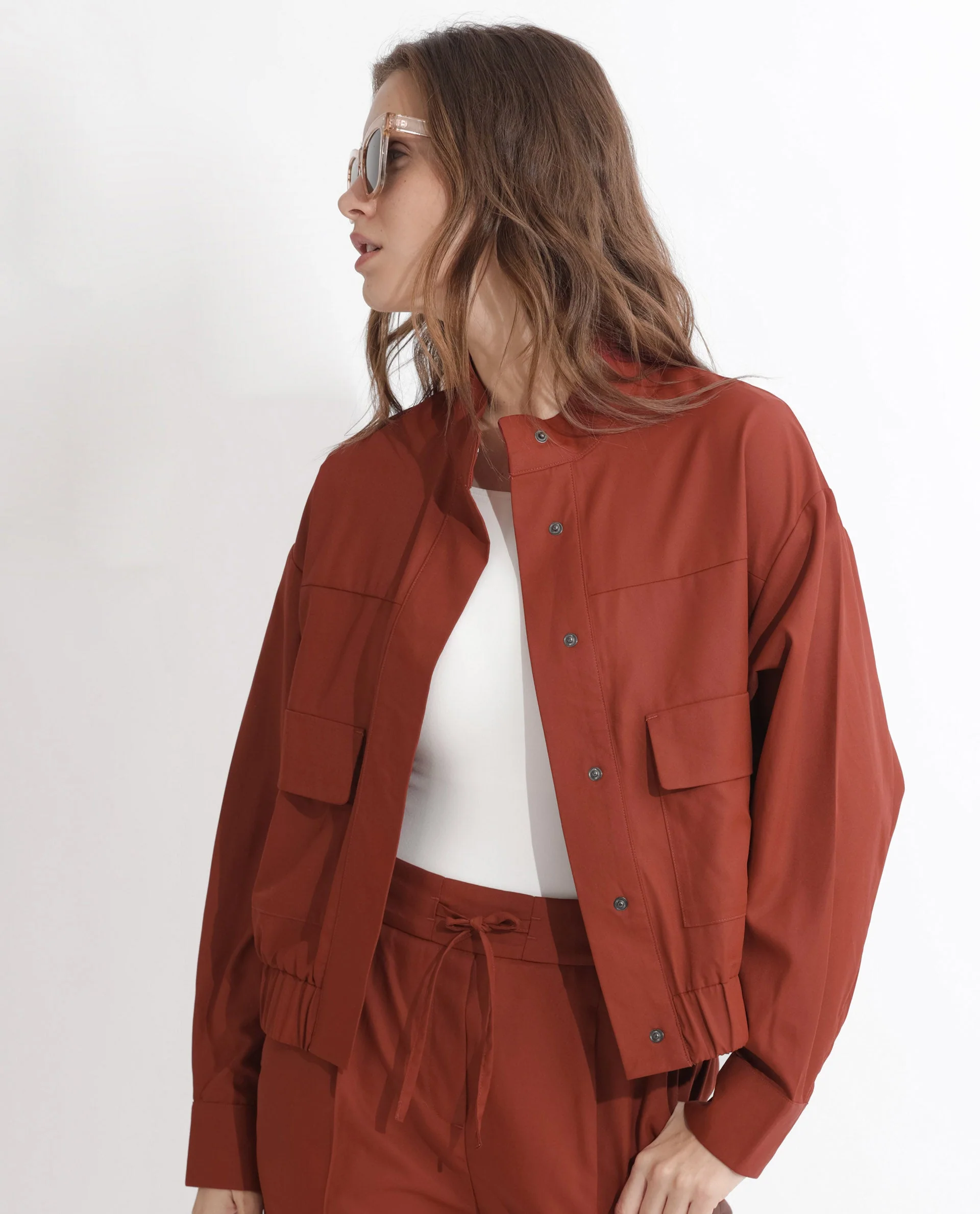 Rareism Women's Ruks Orange Polyester High Neck Plain Regular Fit Jacket - Image 5
