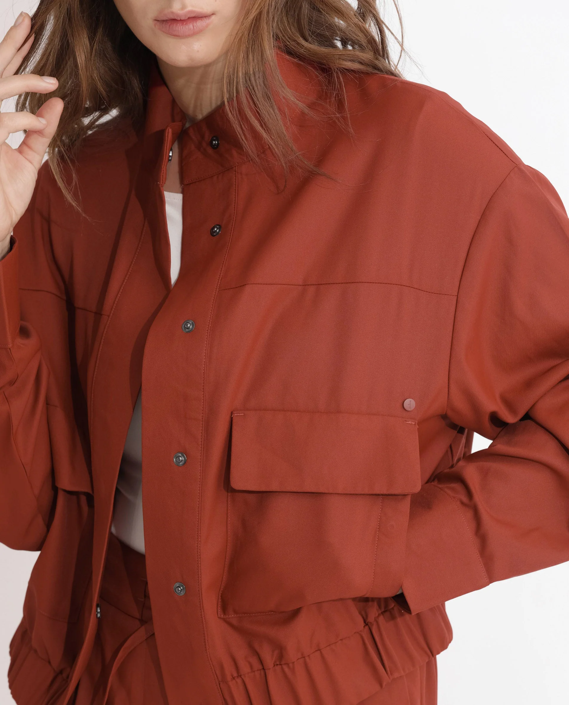 Rareism Women's Ruks Orange Polyester High Neck Plain Regular Fit Jacket - Image 6