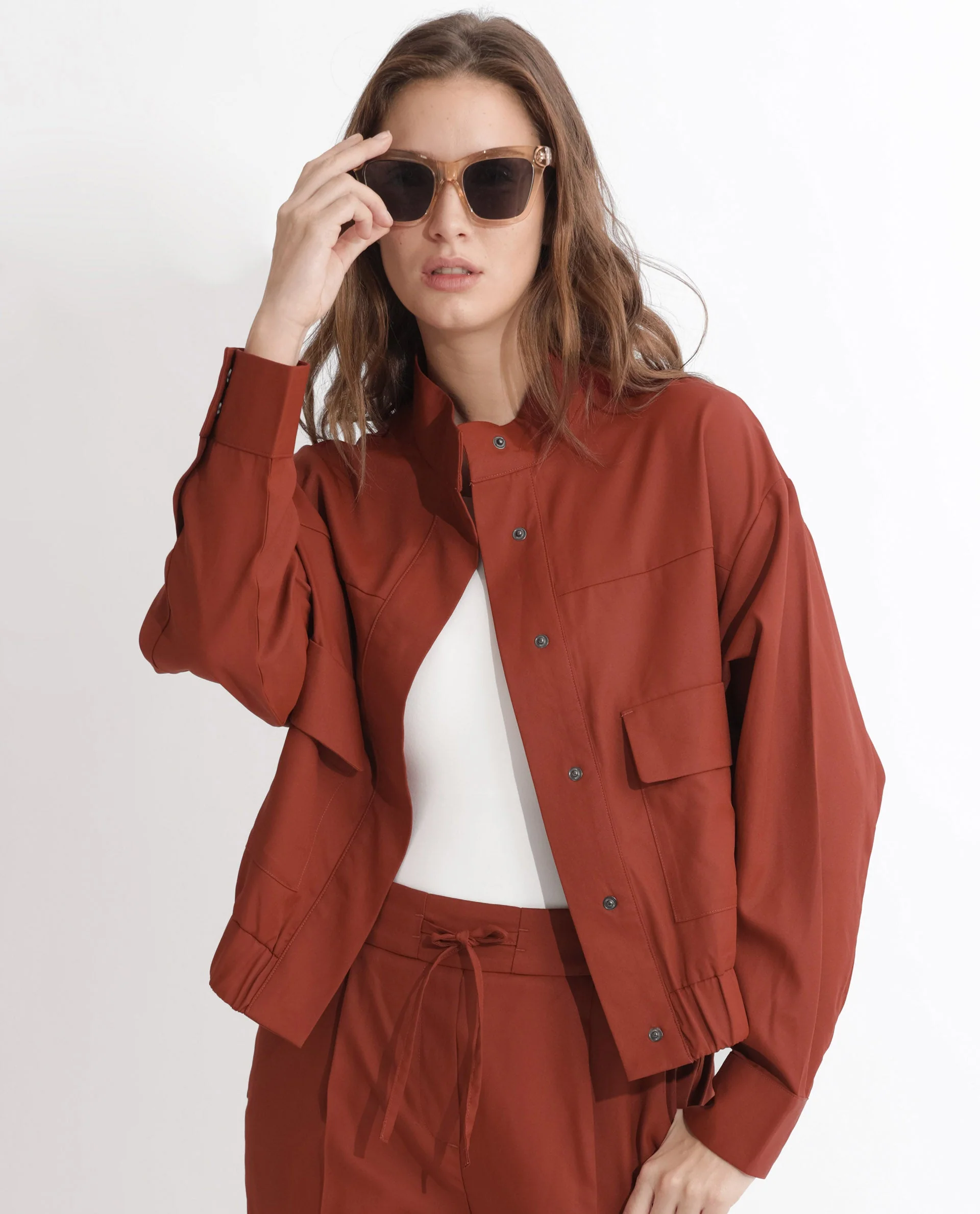 Rareism Women's Ruks Orange Polyester High Neck Plain Regular Fit Jacket - Image 7