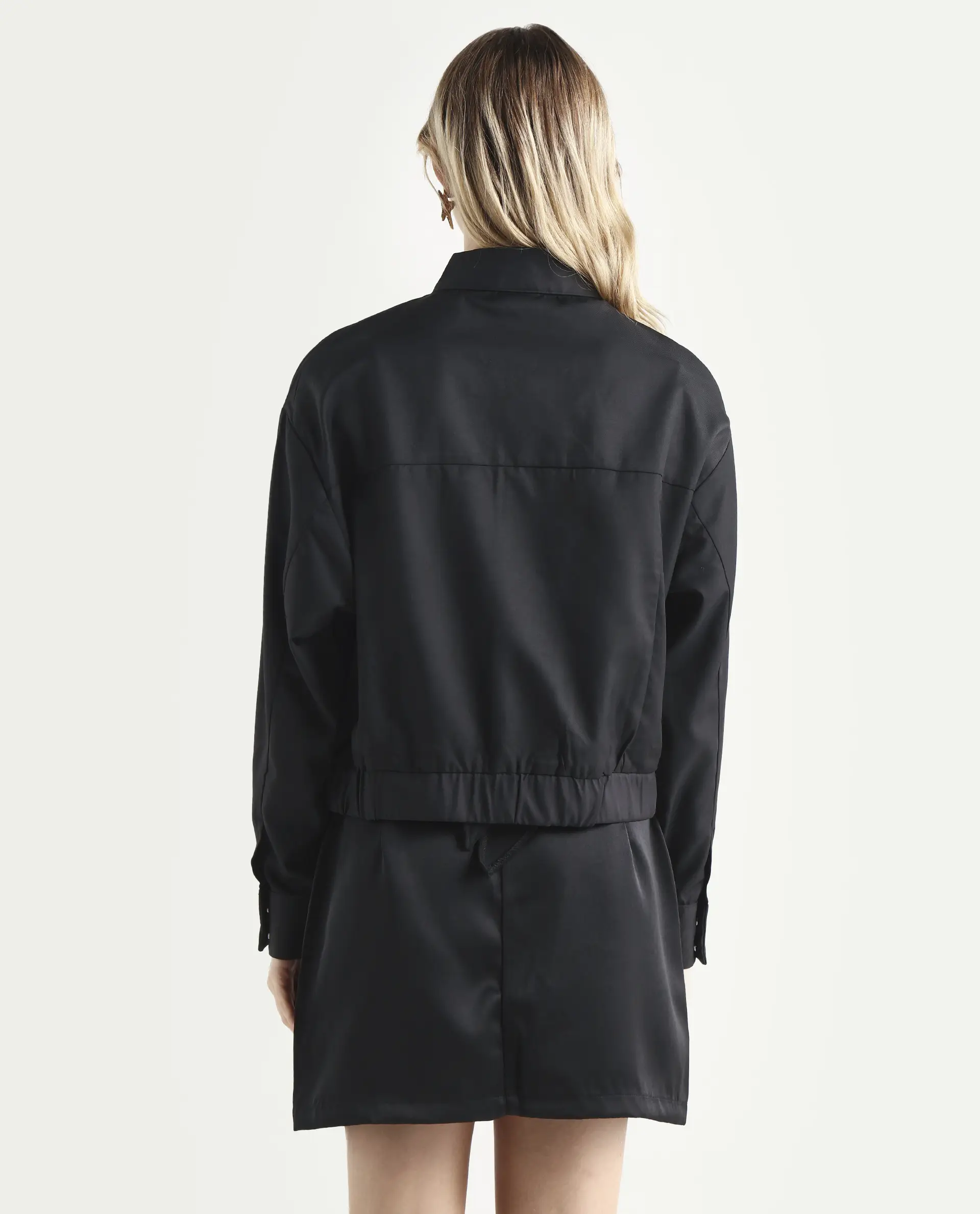 Rareism Women's Ruks Black Polyester High Neck Plain Regular Fit Jacket - Image 4