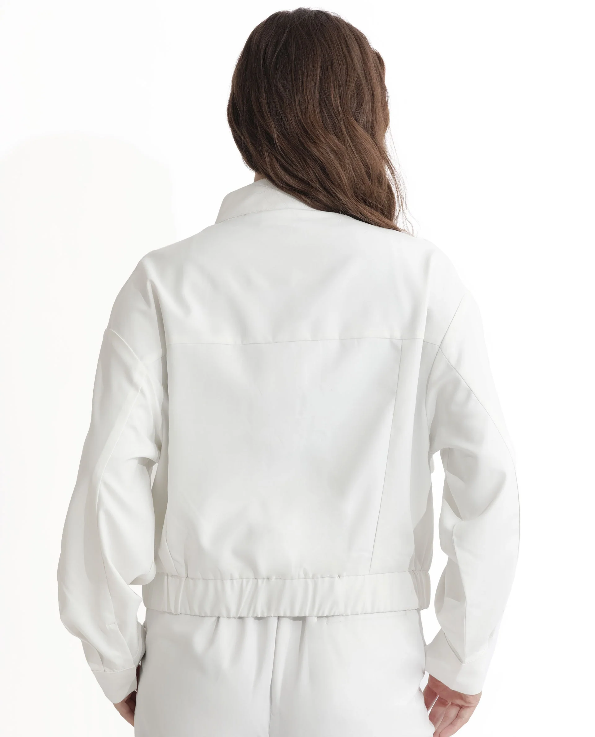 Rareism Women's Ruks Off White Polyester High Neck Plain Regular Fit Jacket - Image 12