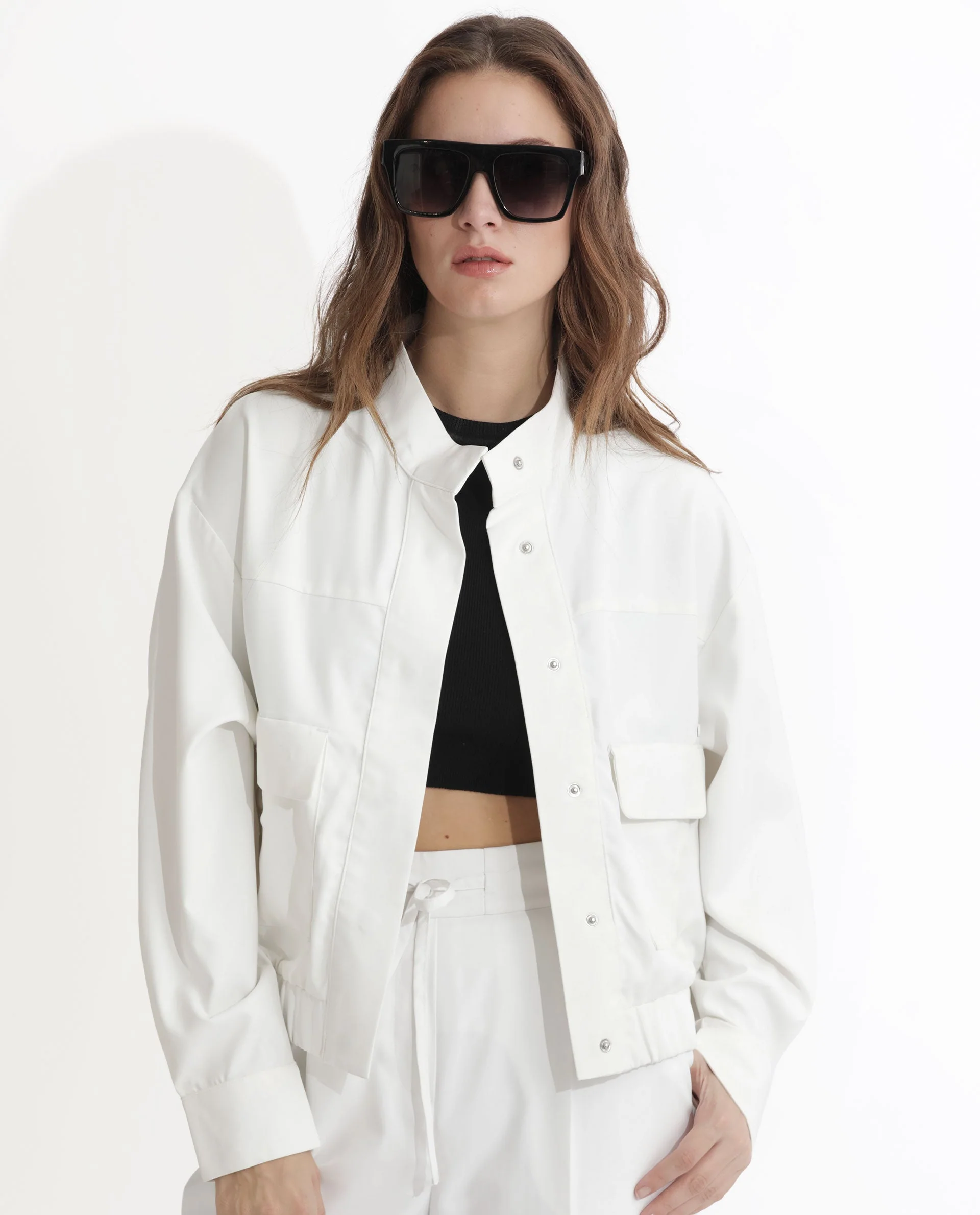 Rareism Women's Ruks Off White Polyester High Neck Plain Regular Fit Jacket - Image 3
